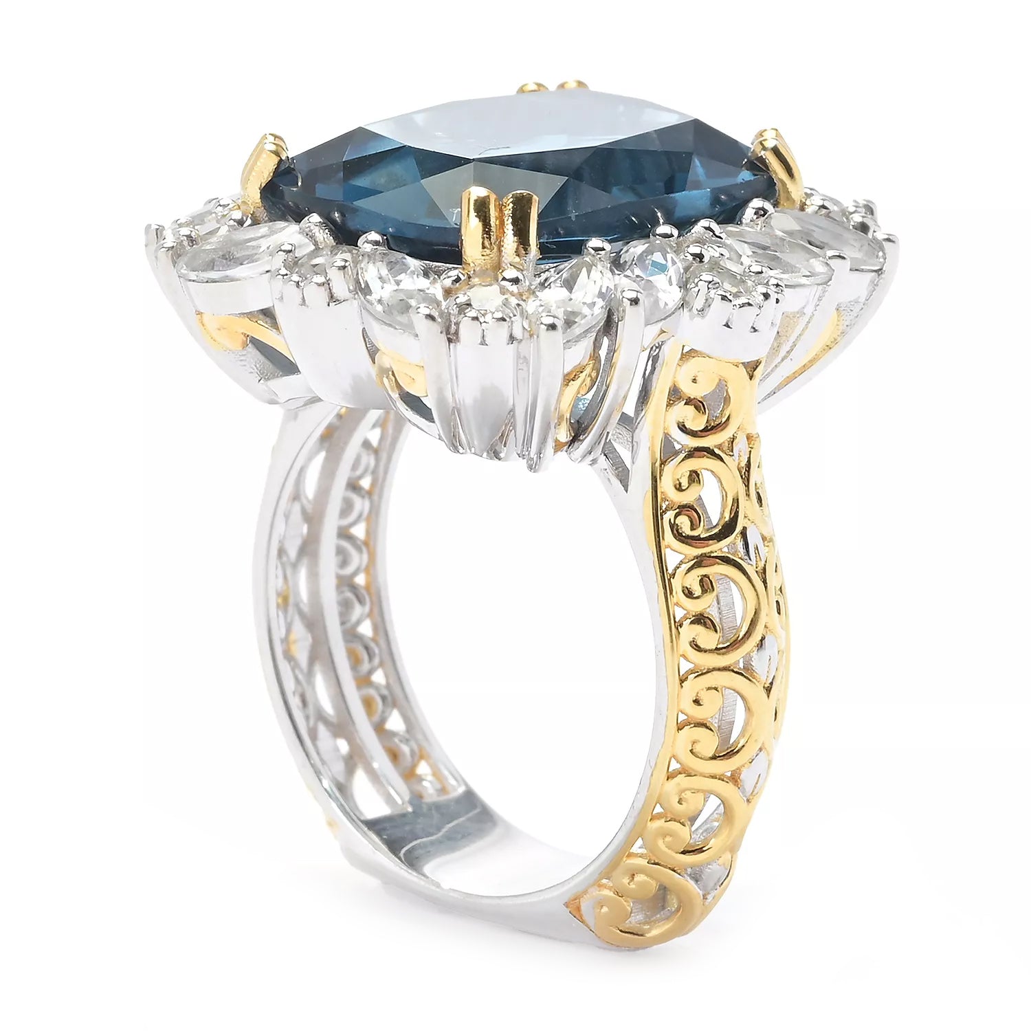 Gems en Vogue 13.00ctw Teal Fluorite & White Zircon Ring