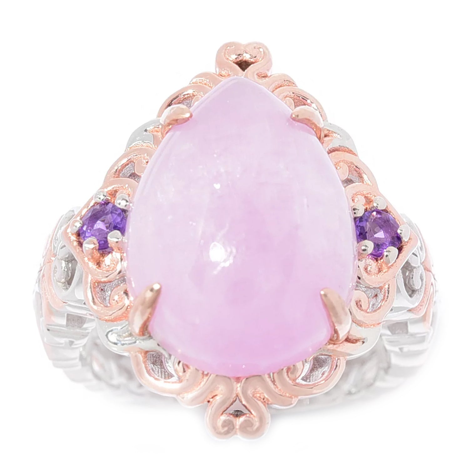 Gems en Vogue Pear Cabochon Kunzite & Amethyst Ring