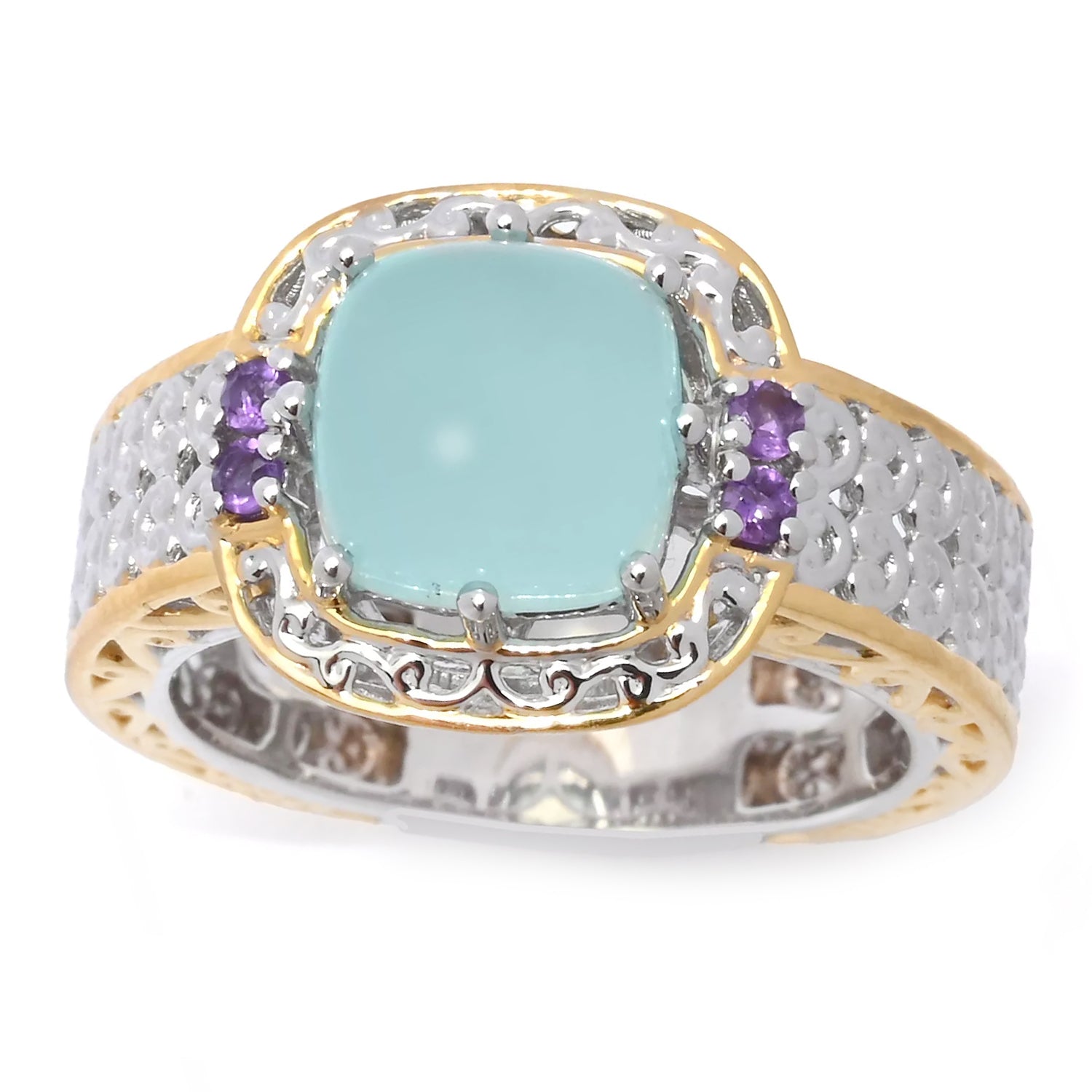 Gems en Vogue Seafoam Chalcedony & Amethyst Ring