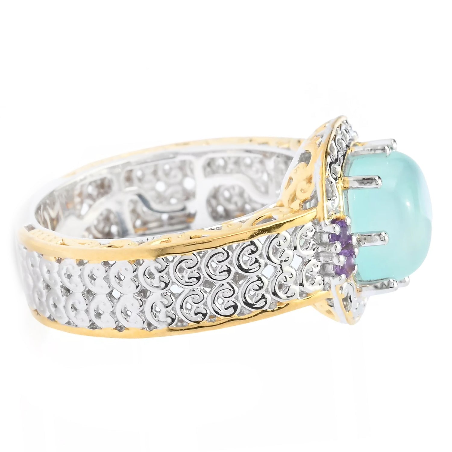 Gems en Vogue Seafoam Chalcedony & Amethyst Ring