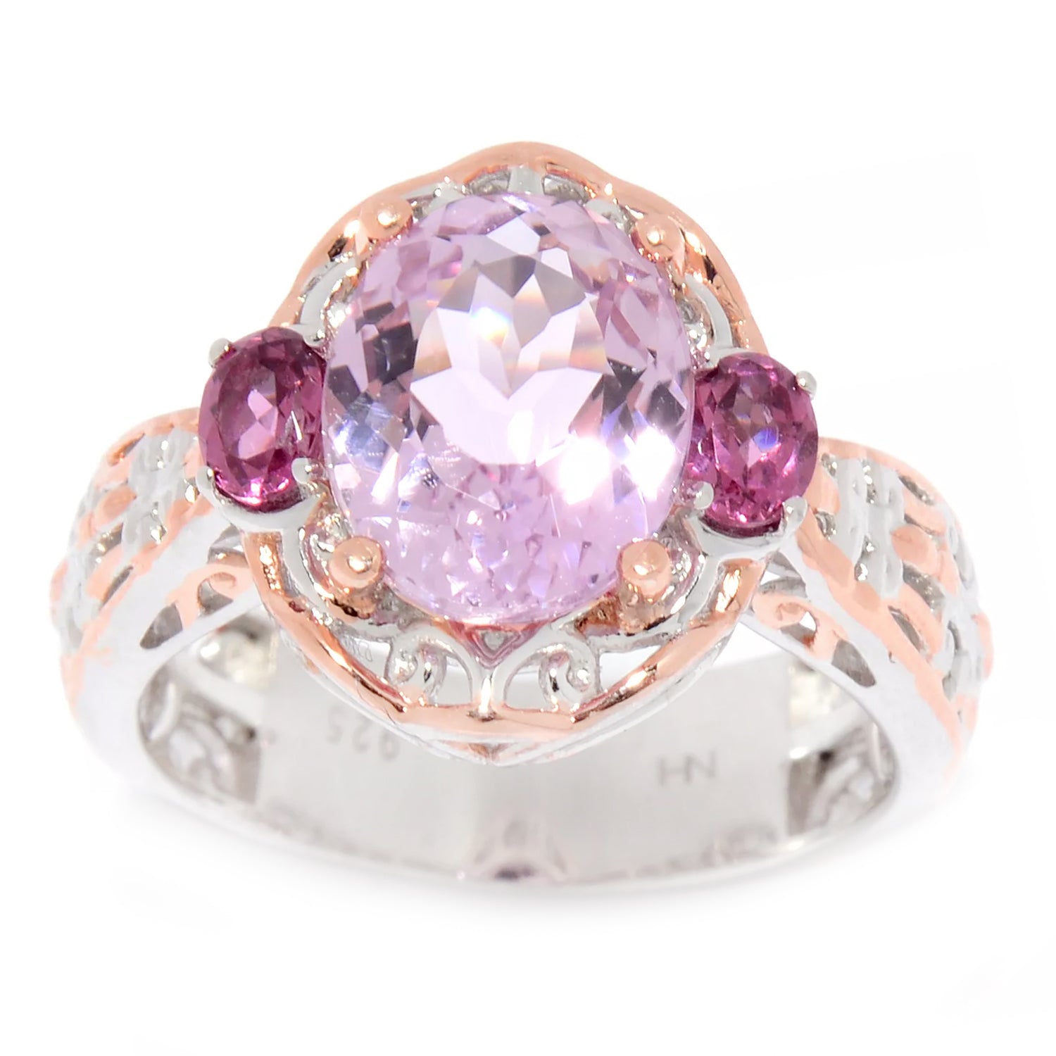 Gems en Vogue 3.98ctw Oval Kunzite & Rose Garnet Ring