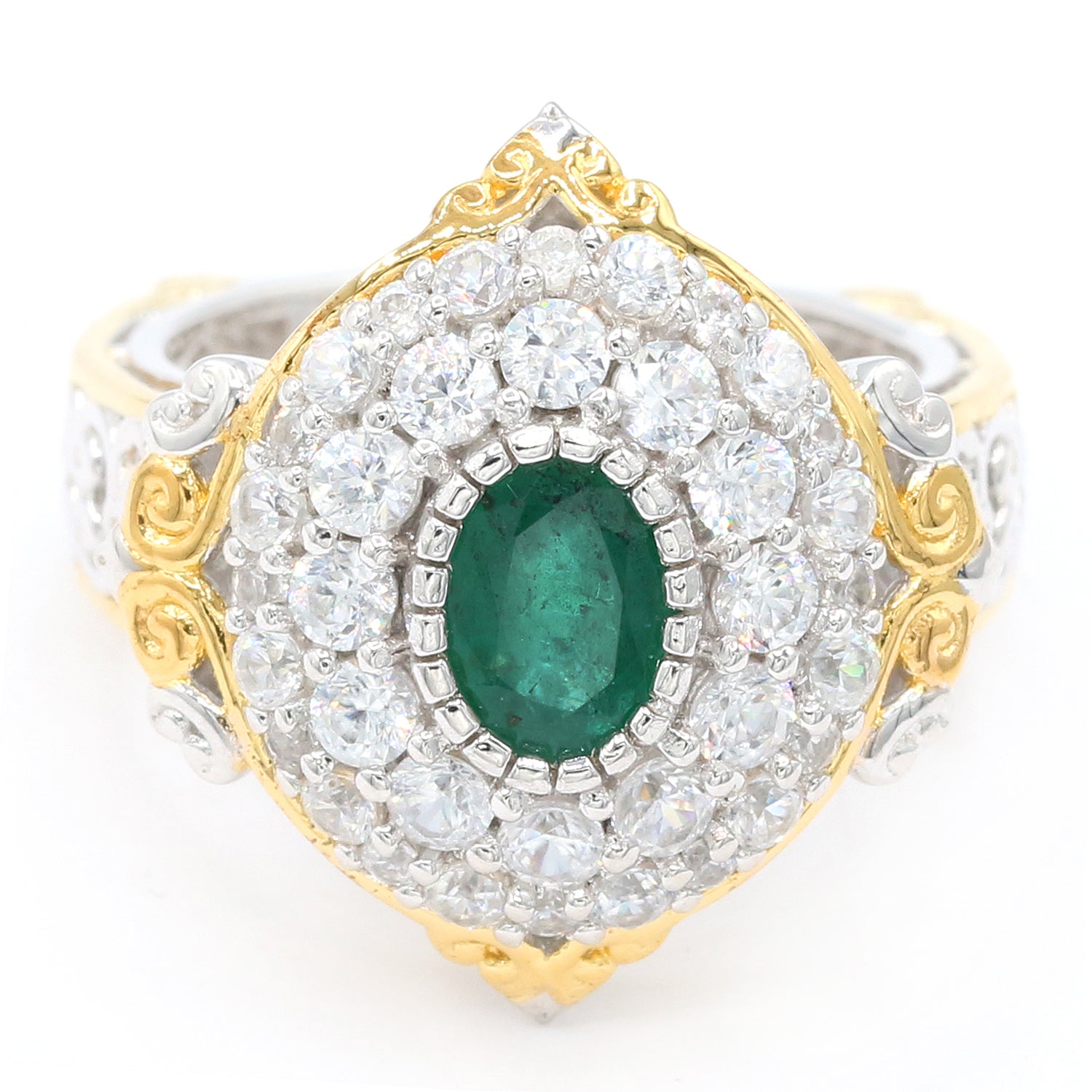 Gems en Vogue 3.30ctw Emerald & White Zircon Double Halo Ring