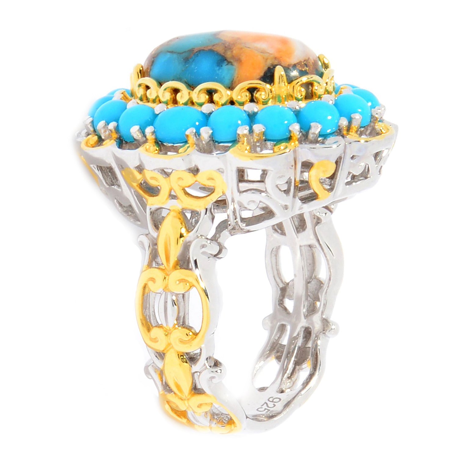 Gems en Vogue Spiny Oyster Turquoise & Sleeping Beauty Turquoise Halo Ring