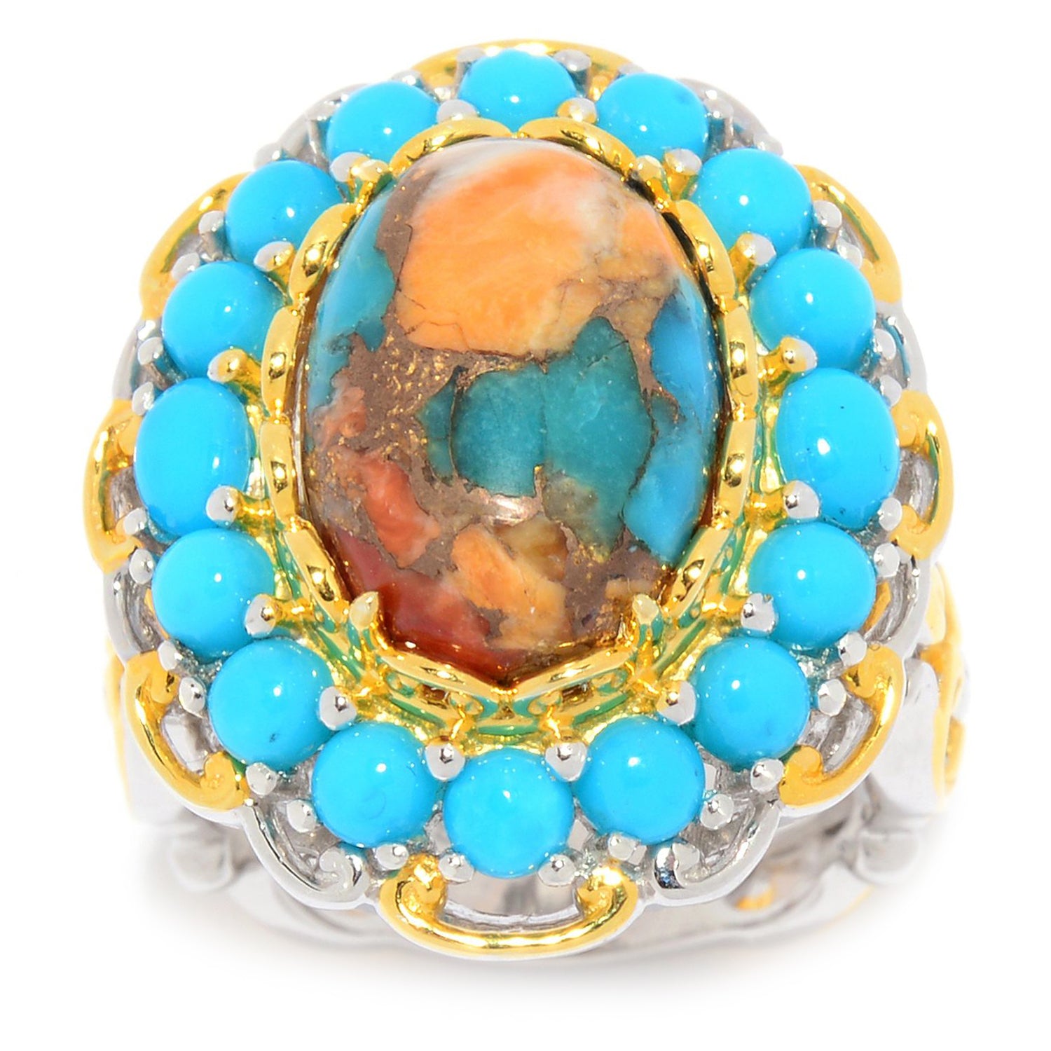 Gems en Vogue Spiny Oyster Turquoise & Sleeping Beauty Turquoise Halo Ring