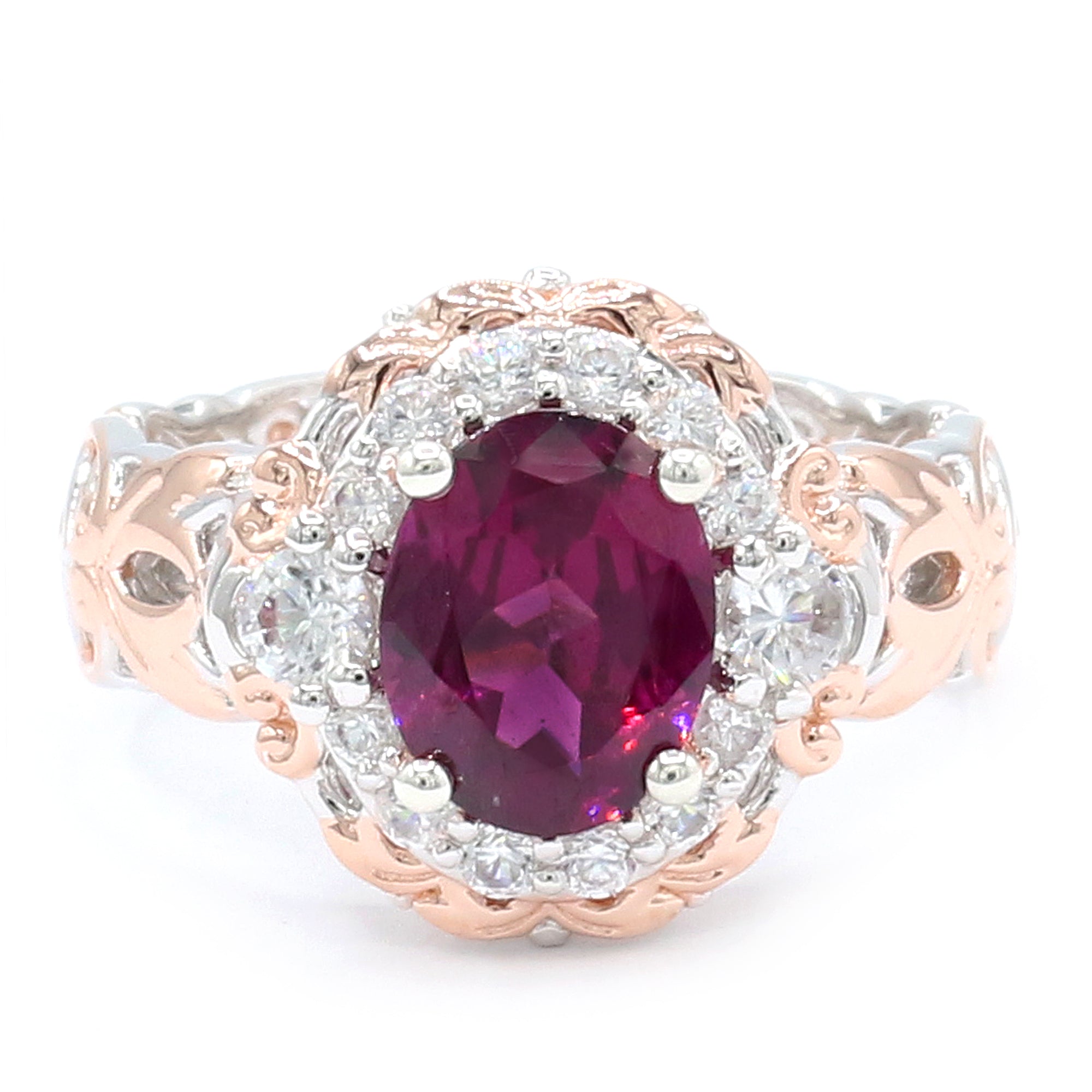 Bague Gems en Vogue en argent plaqué palladium 24 carats, grenat hessonite et zircon blanc de 6,73 carats