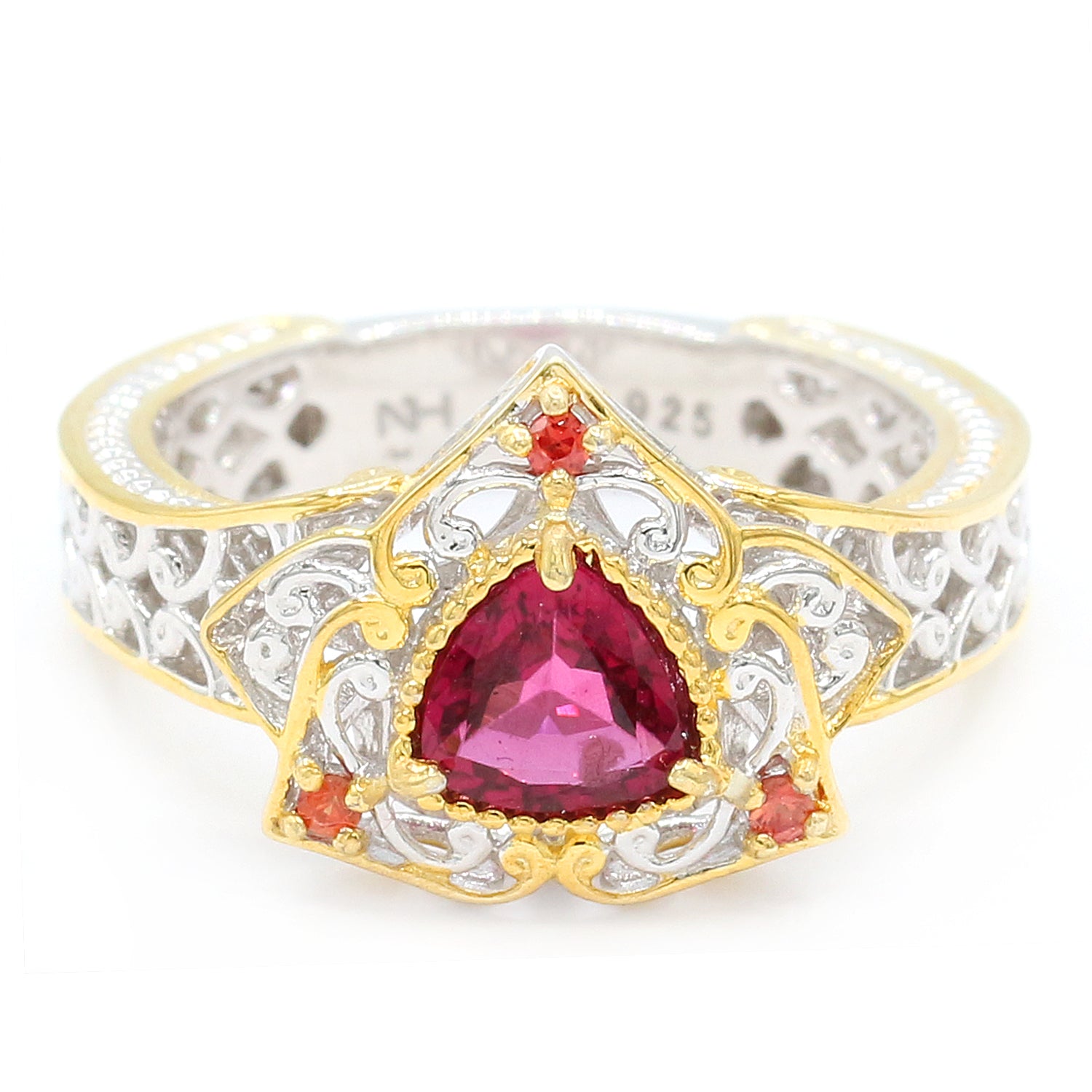 Gems en Vogue 0.78ctw Trillion Rubellite & Orange Sapphire Ring
