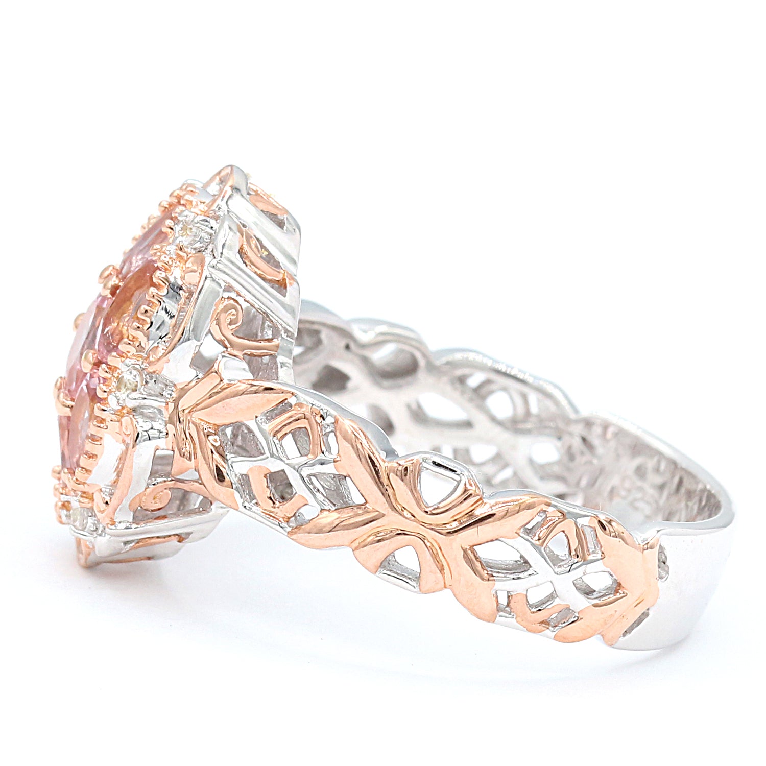 Gems en Vogue 1.69ctw Fine Morganite & White Zircon Cluster Ring