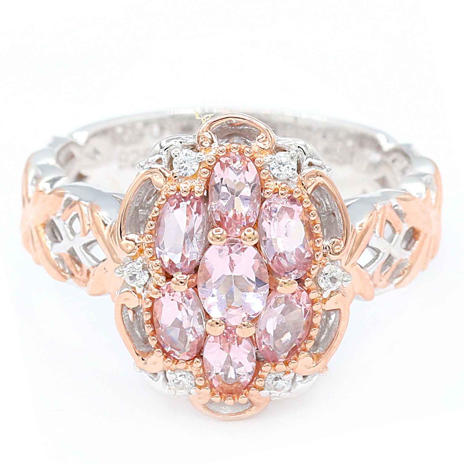 NEW Gems en Vogue 1.69ctw Fine Morganite & White Zircon Cluster Ring