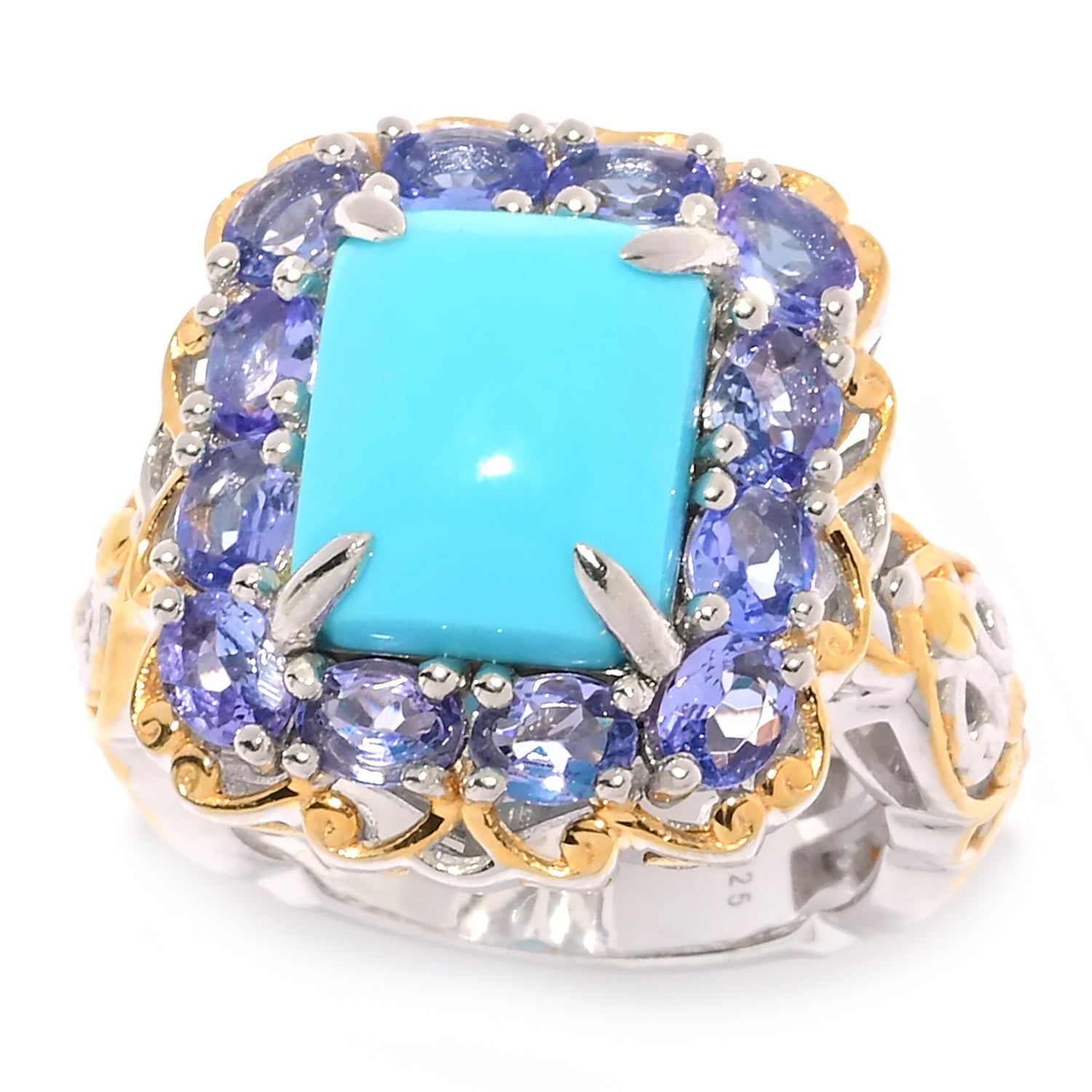 Gems en Vogue Sleeping Beauty Turquoise & Tanzanite Halo Ring