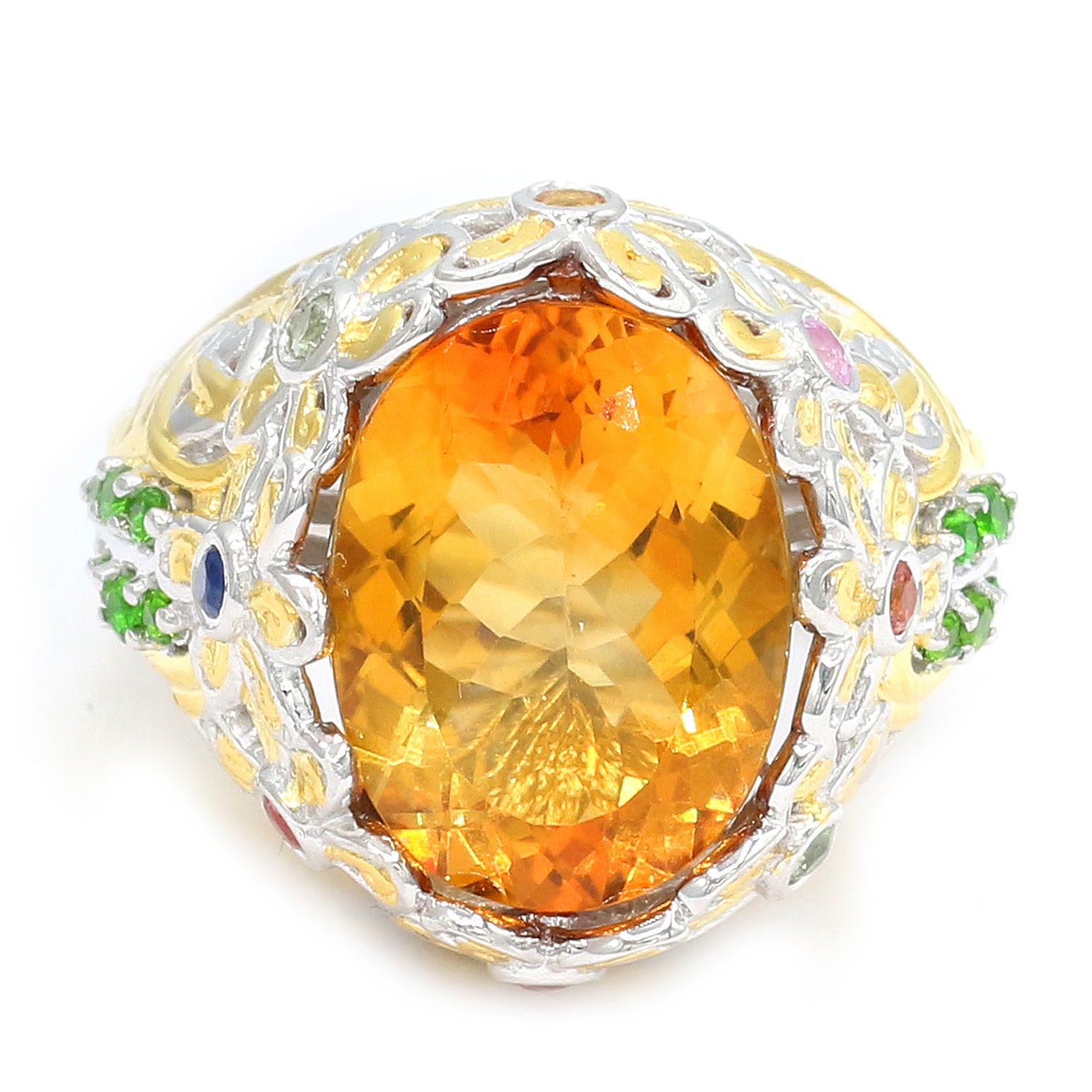 Gems en Vogue 9.57ctw Ametista Citrine & Multi Sapphire Flower Ring