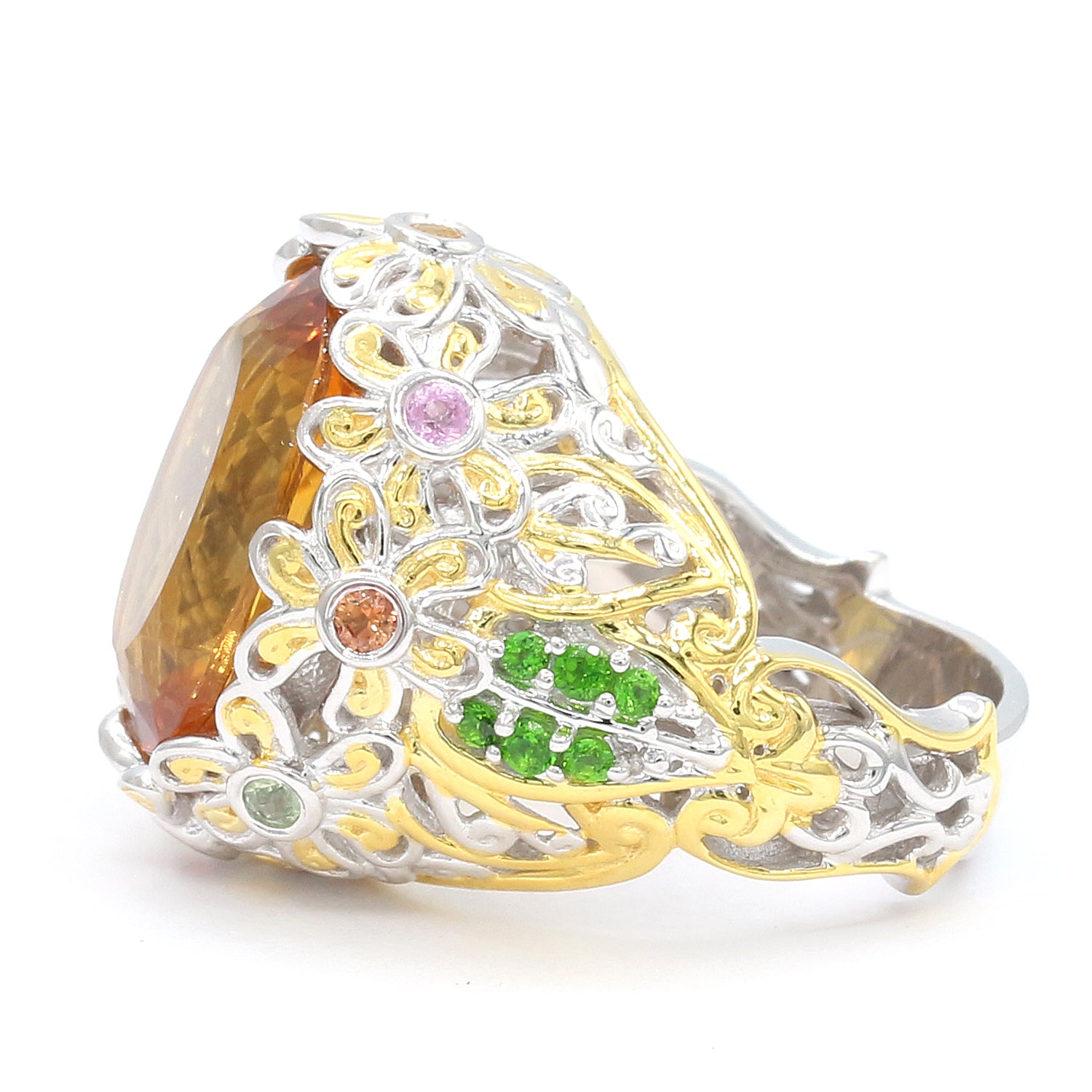 Gems en Vogue 9.57ctw Ametista Citrine & Multi Sapphire Flower Ring