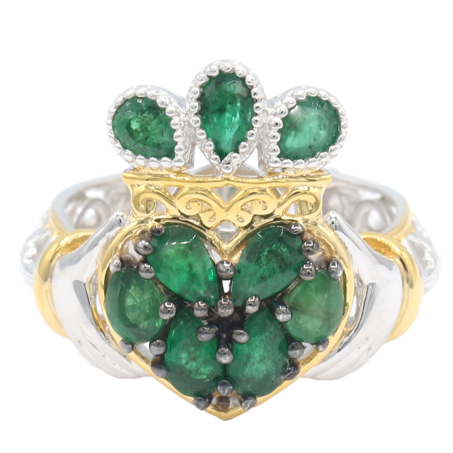 Gems en Vogue 2.15ctw Grizzly Emerald Claddagh Ring