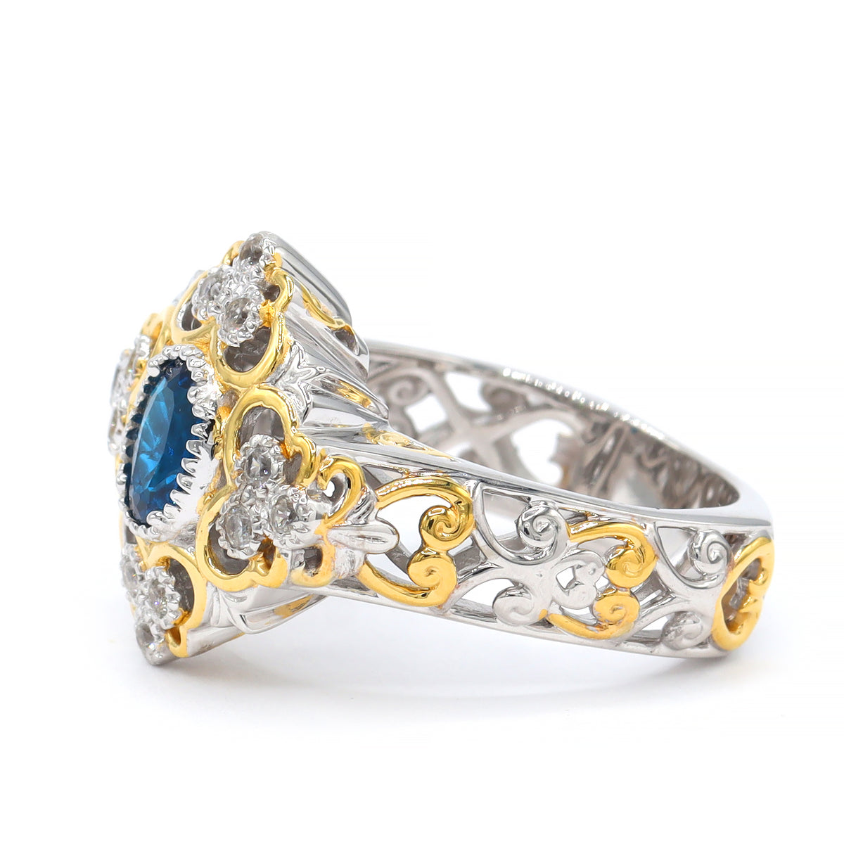 Gems en Vogue 24K Palladium Silver 1.15ctw Neon Apatite & White Zircon Ring