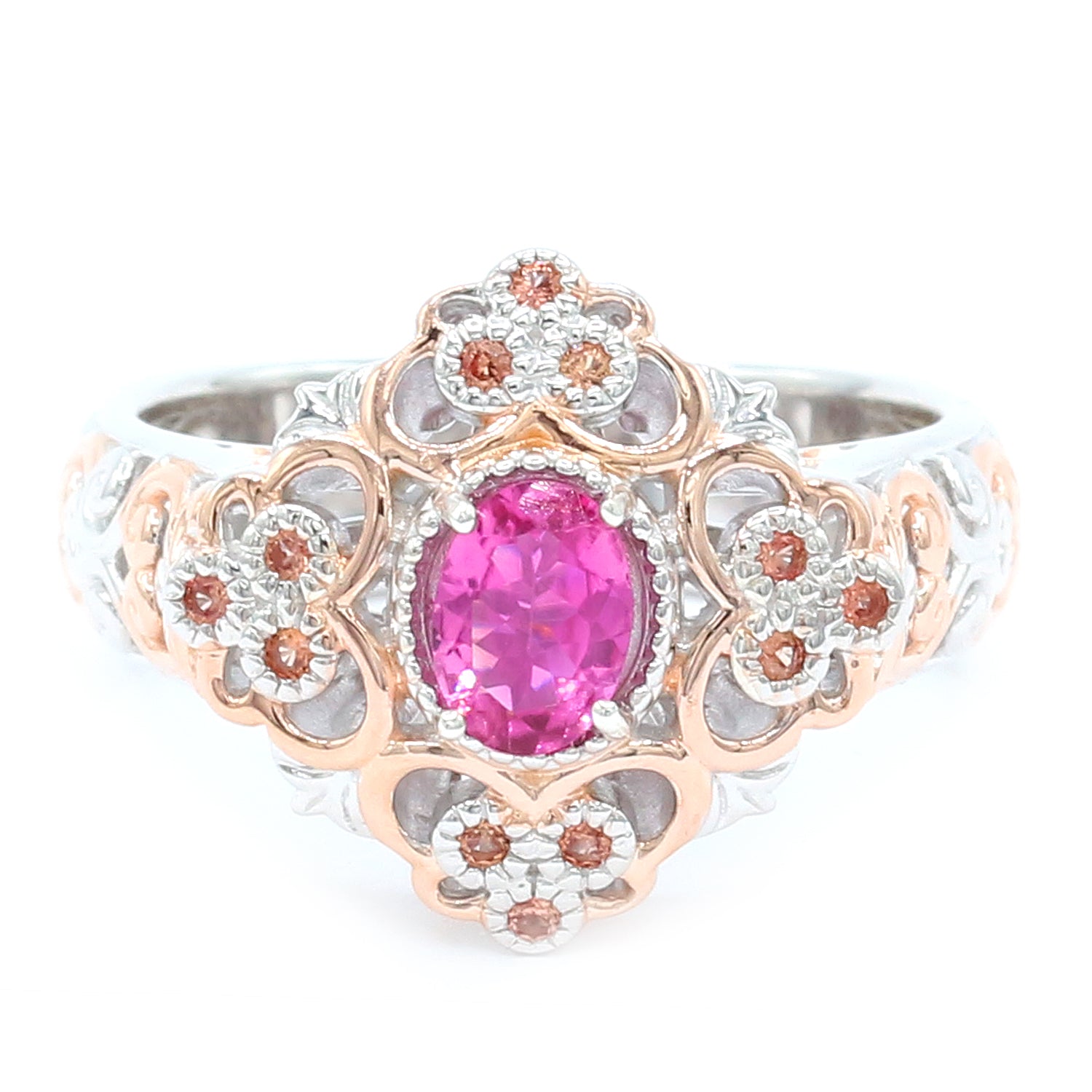 Gems en Vogue 0.83ctw Rubellite & Padparadscha Sapphire Ring