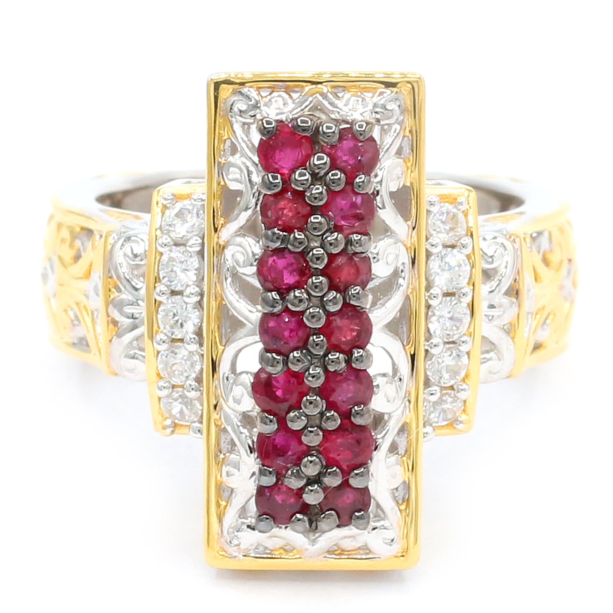 Gems en Vogue 24K Palladium Silver 1.38ctw Ruby & White Zircon Ring