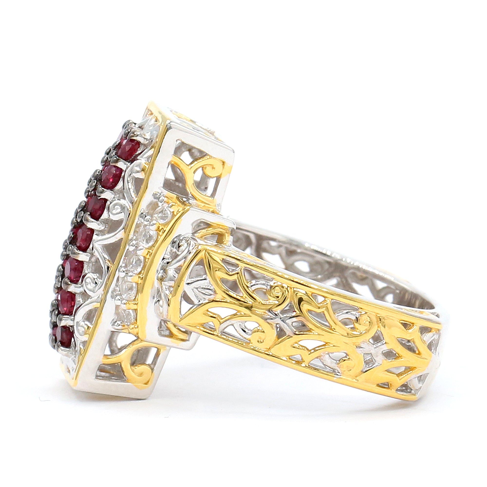 Gems en Vogue 24K Palladium Silver 1.38ctw Ruby & White Zircon Ring