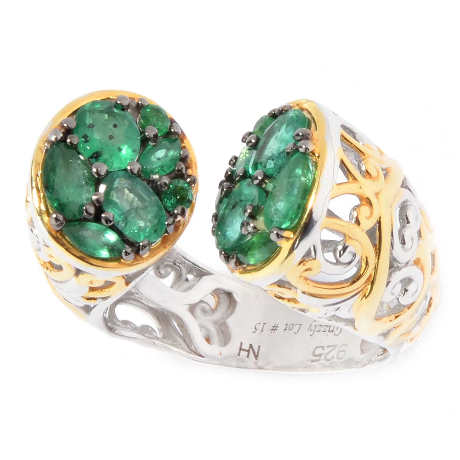 Gems en Vogue 2.06ctw Grizzly Emerald Cluster Bypass Ring