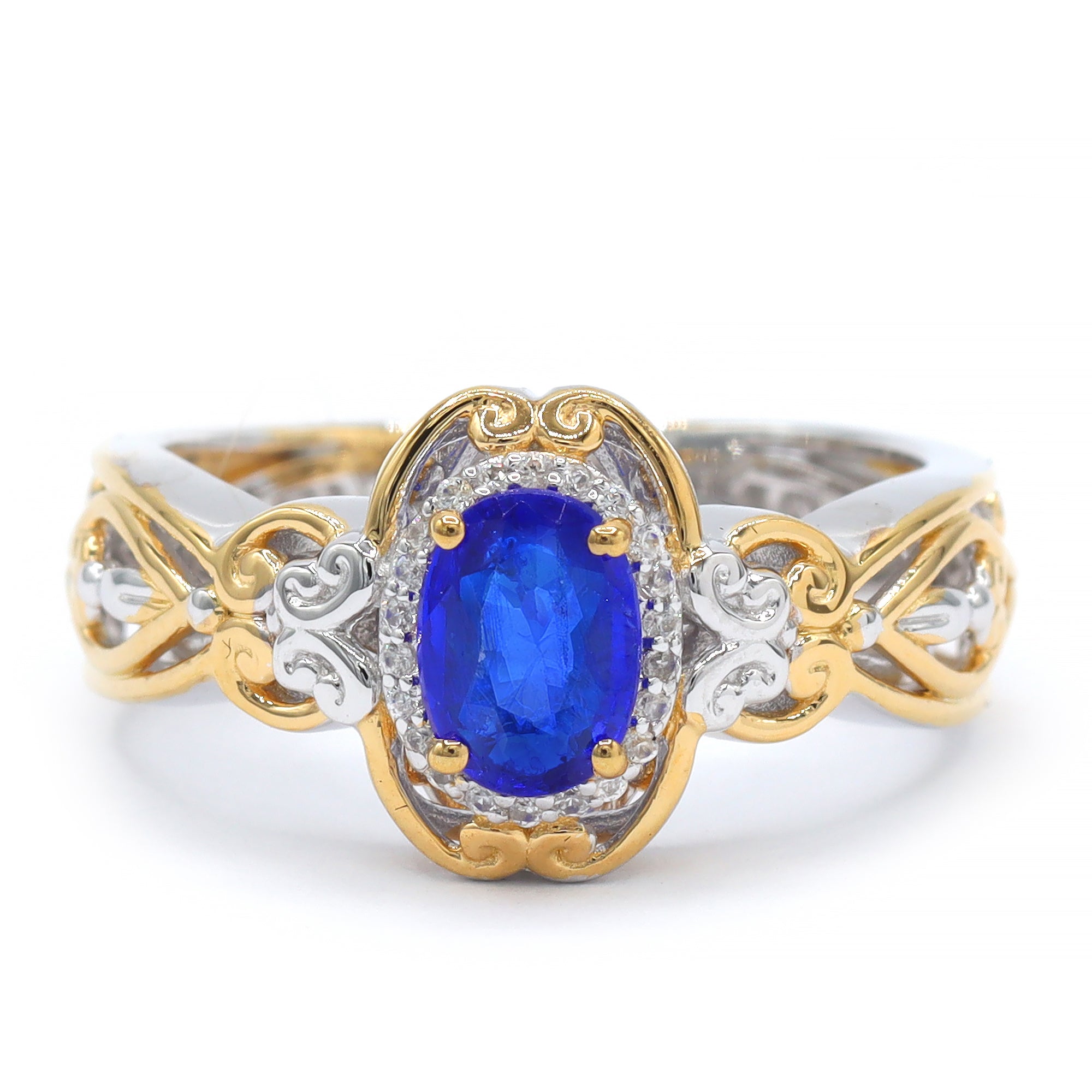Gems en Vogue One-of-a-Kind 24K Palladium Silver 1.10ctw Cobalt Blue Spinel & White Zircon Ring