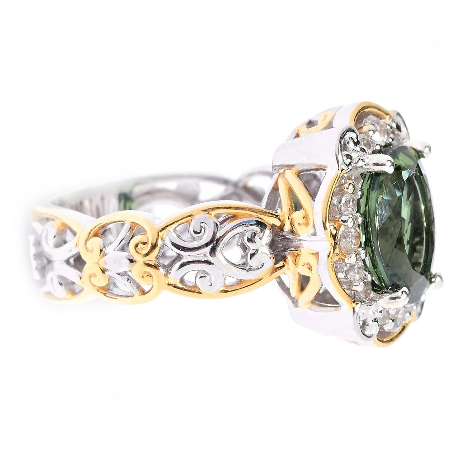 Gems en Vogue 3.04ctw Green Apatite & White Zircon Halo Ring