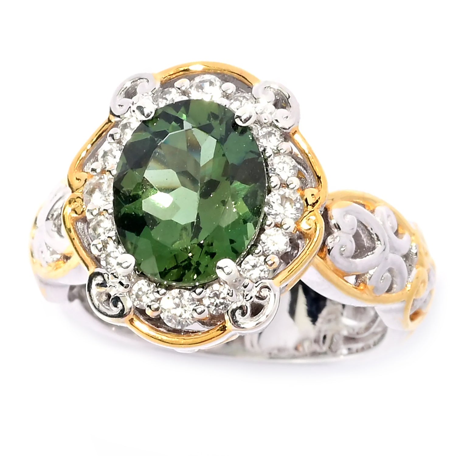 Gems en Vogue 3.04ctw Green Apatite & White Zircon Halo Ring