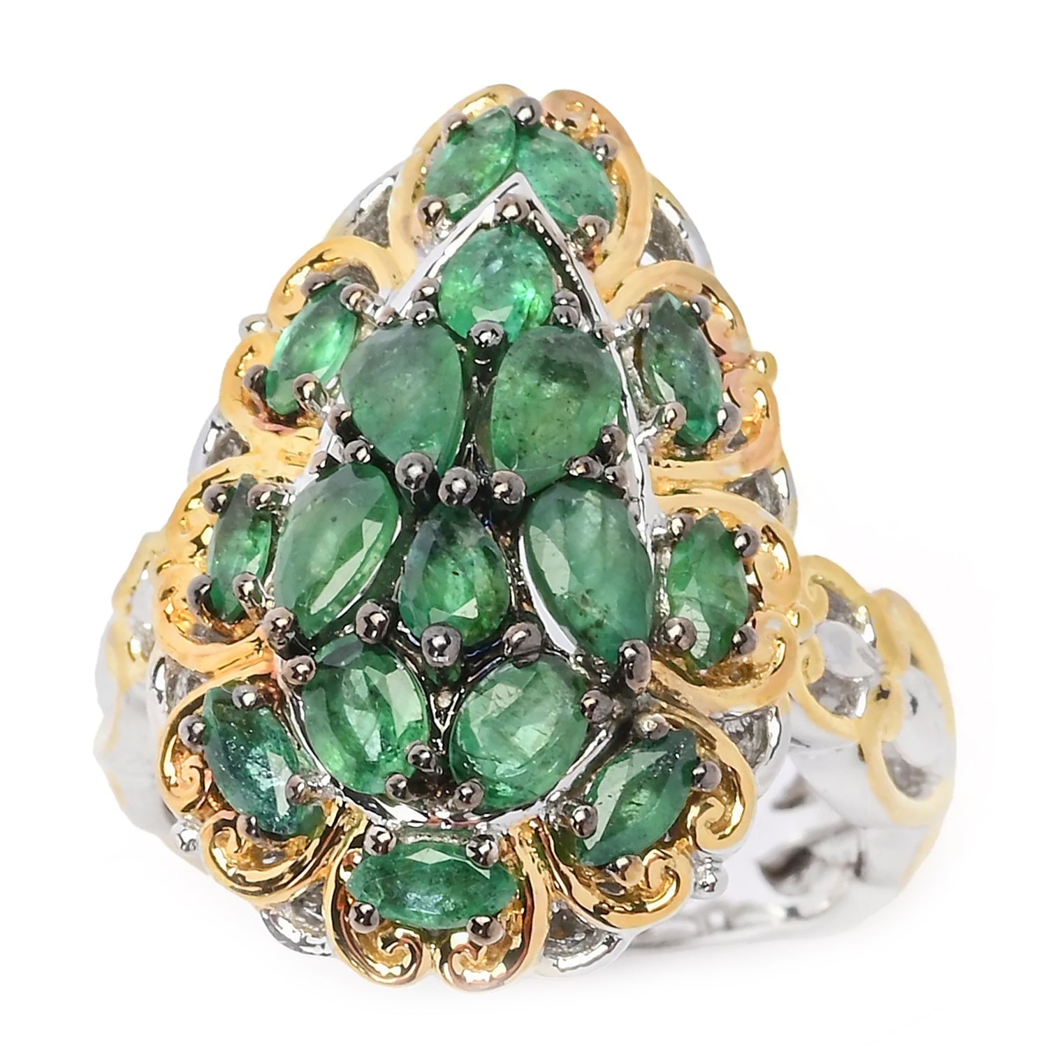 Gems en Vogue 1.91ctw Grizzly Emerald Pear Cluster Ring