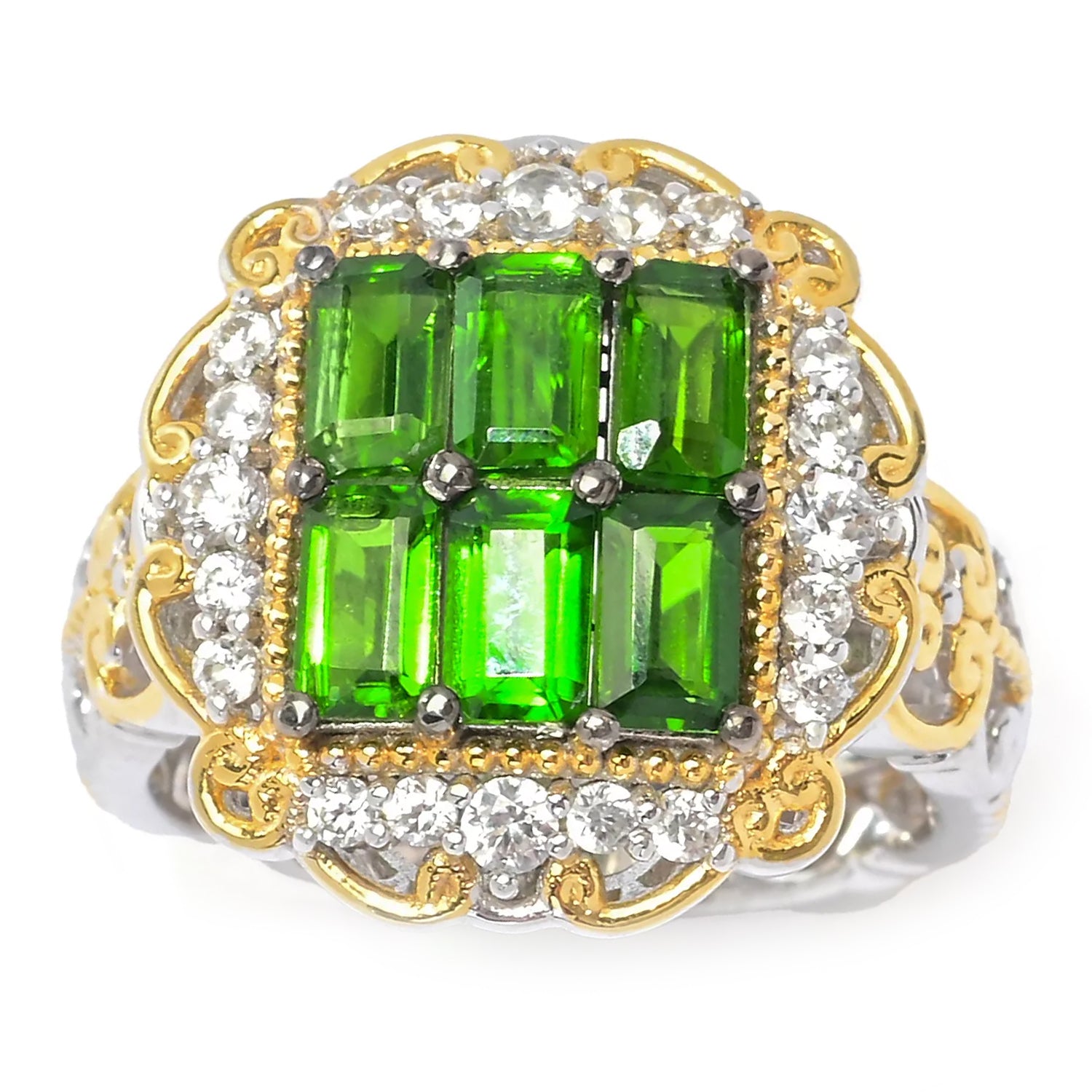 Gems en Vogue 2.85ct Chrome Diopside & White Zircon Ring