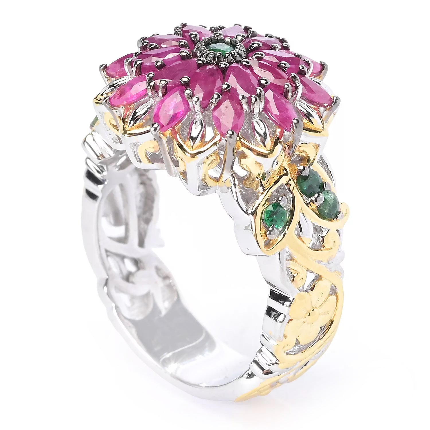 Gems en Vogue 2.30ctw Ruby & Grizzly Emerald Flower Ring