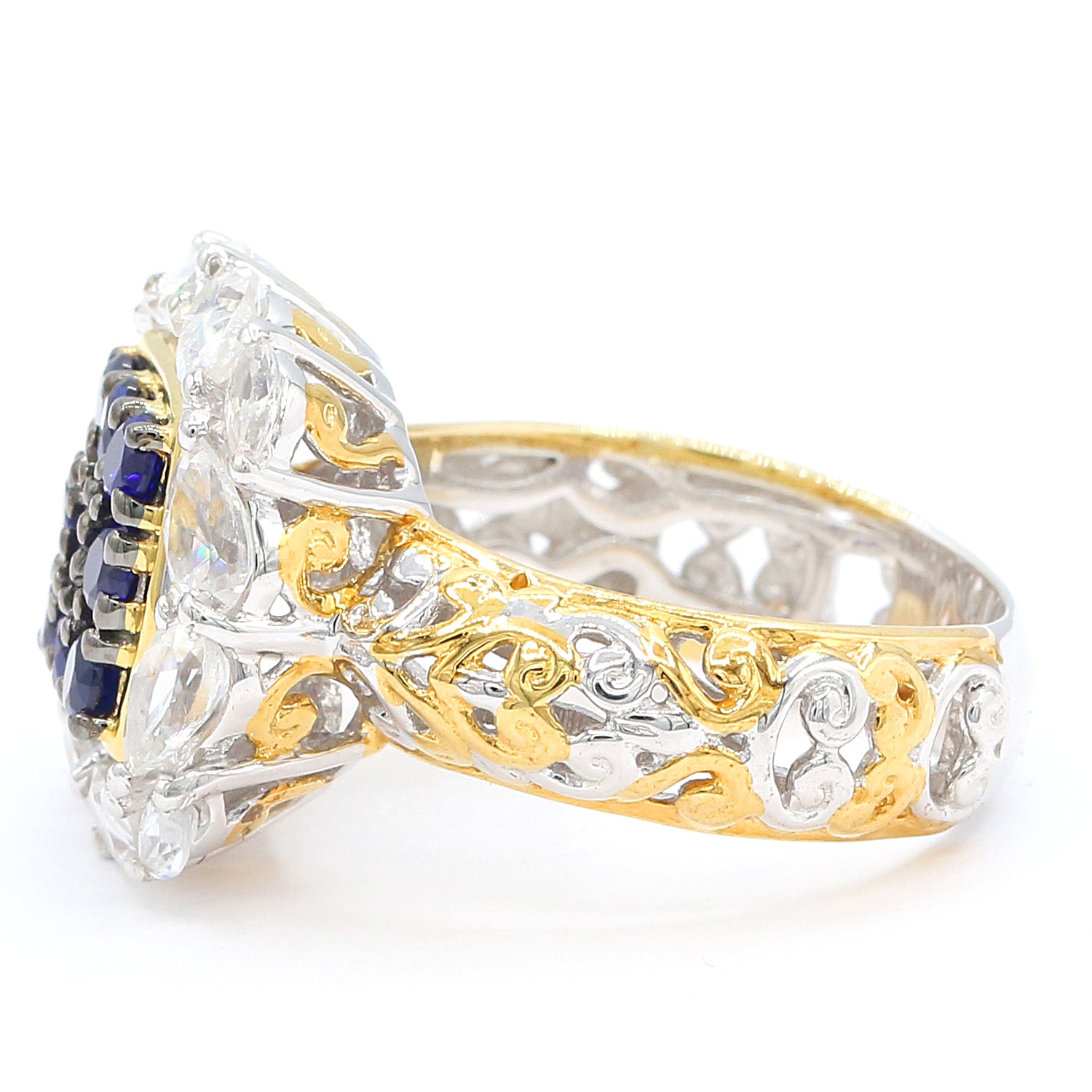 Gems en Vogue 4.16ctw Cobalt Blue Spinel & White Zircon Halo Ring