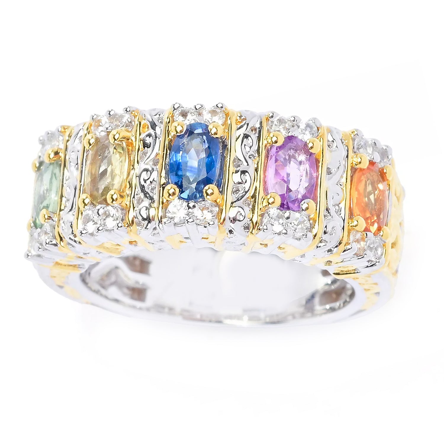 Gems en Vogue 2.08ctw Multi Sapphire & White Zircon Ring