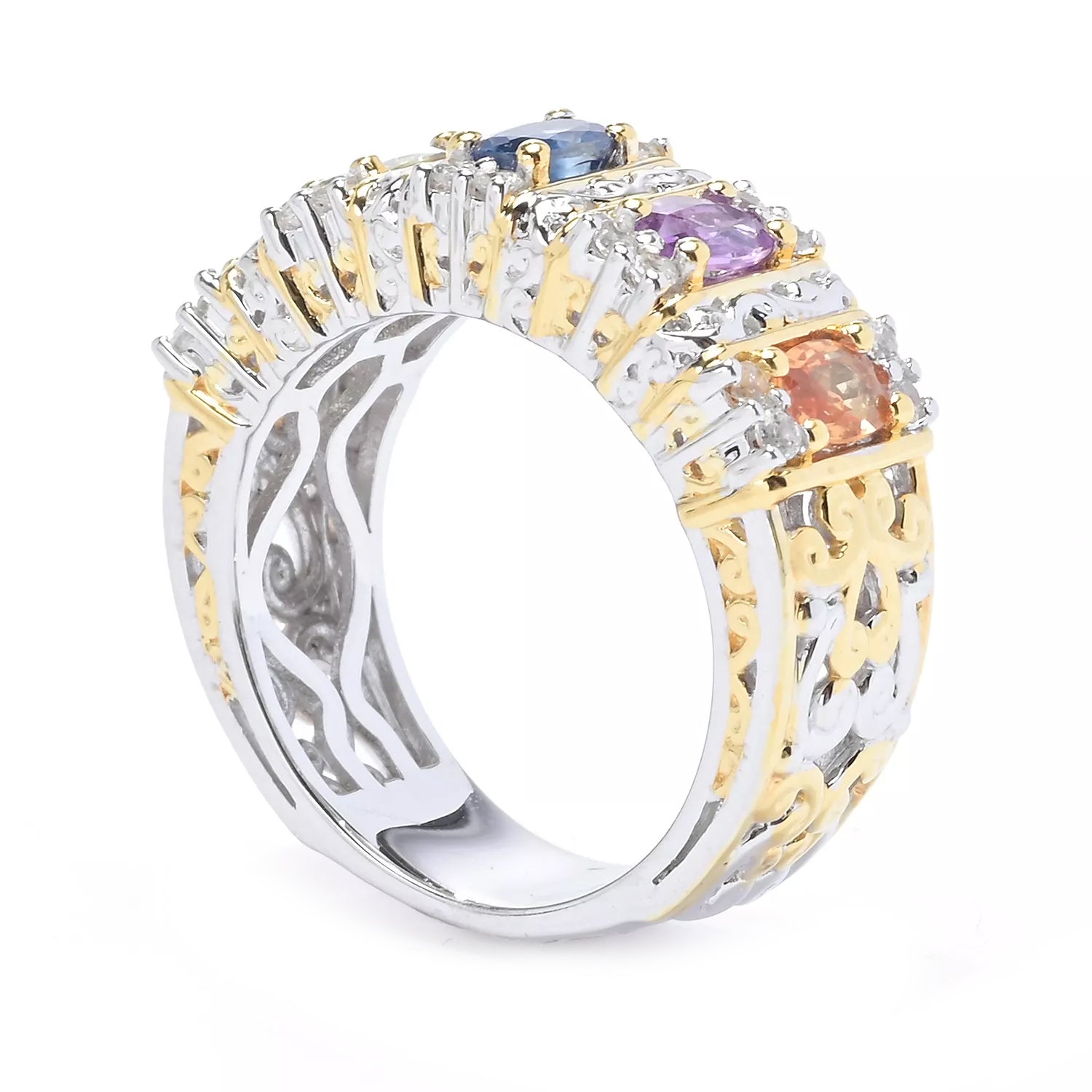 Gems en Vogue 2.08ctw Multi Sapphire & White Zircon Ring