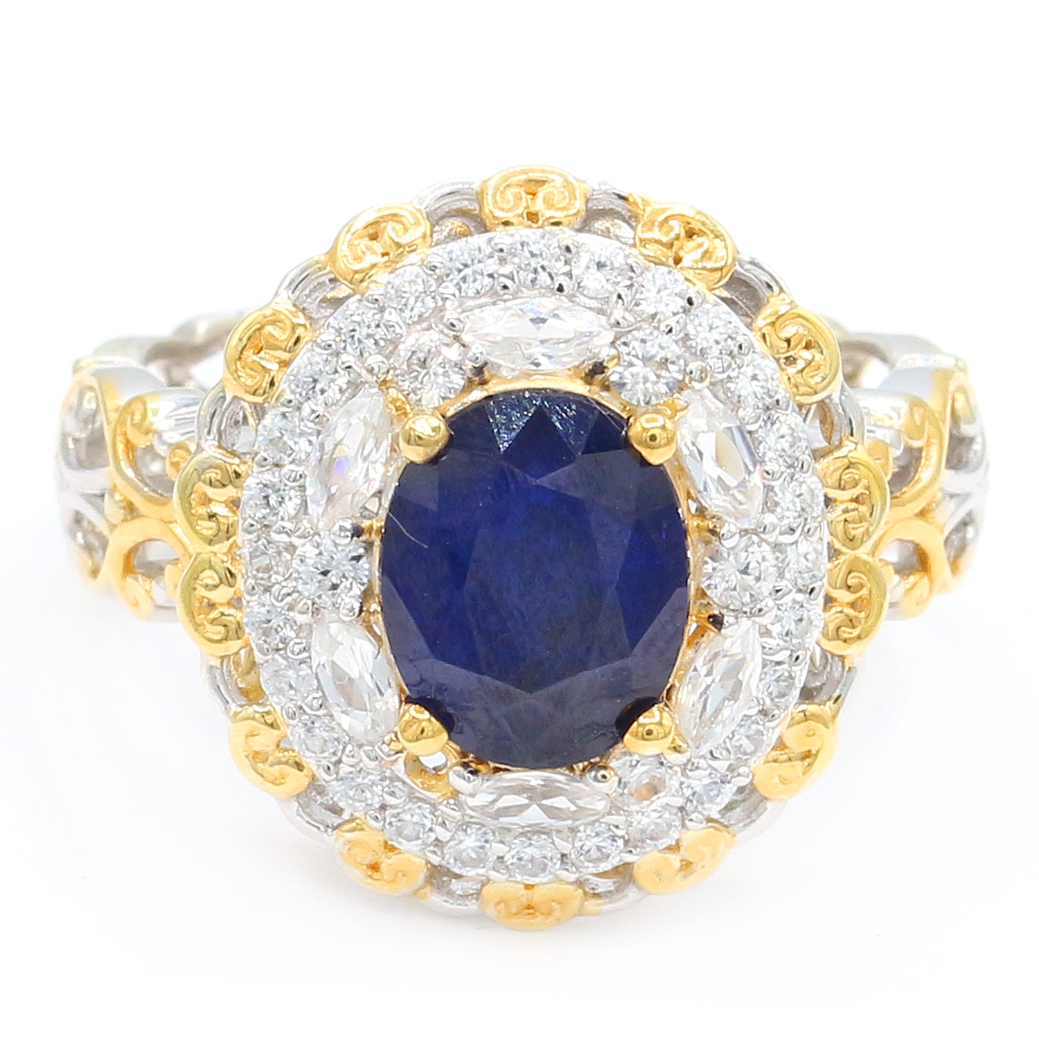 Gems en Vogue 5.11ctw Cobalt Blue Spinel & White Zircon Ring