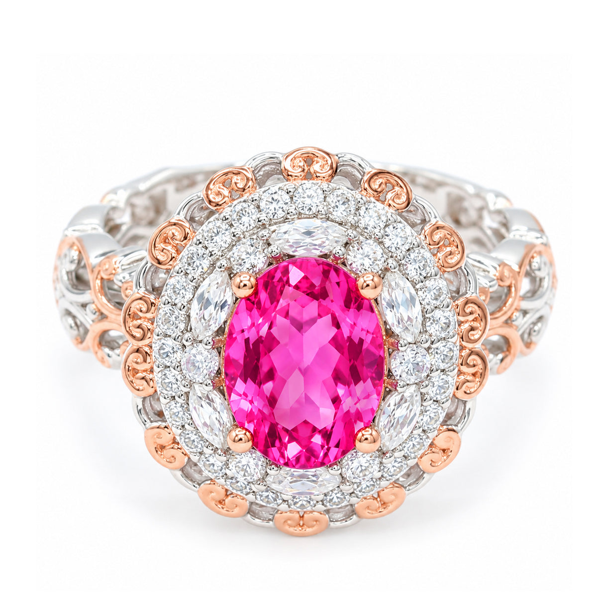 Bague double halo Gems en Vogue en topaze rose et zircon blanc de 5,63 carats
