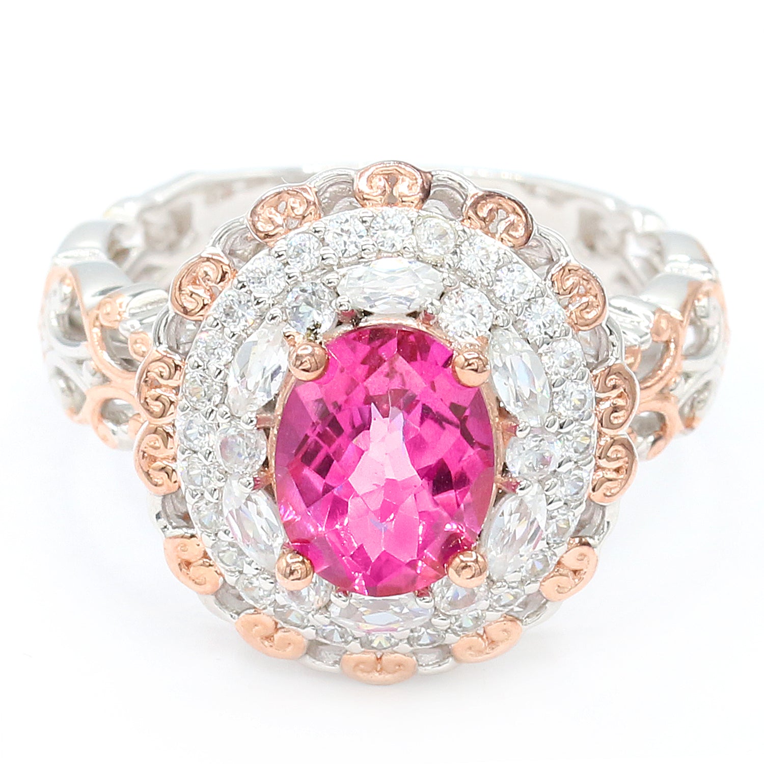 Gems en Vogue 5.63ctw Pink Topaz & White Zircon Double Halo Ring