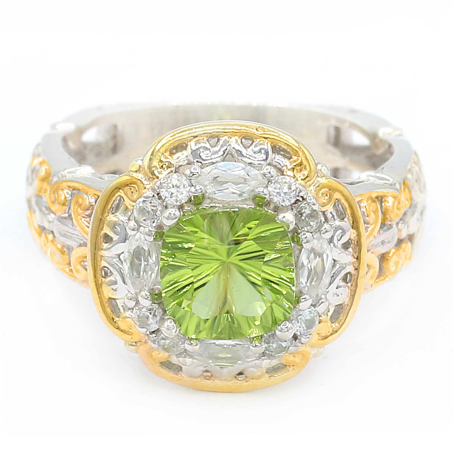 Gems en Vogue 2.15ctw Millennium Cut Peridot & White Zircon Ring