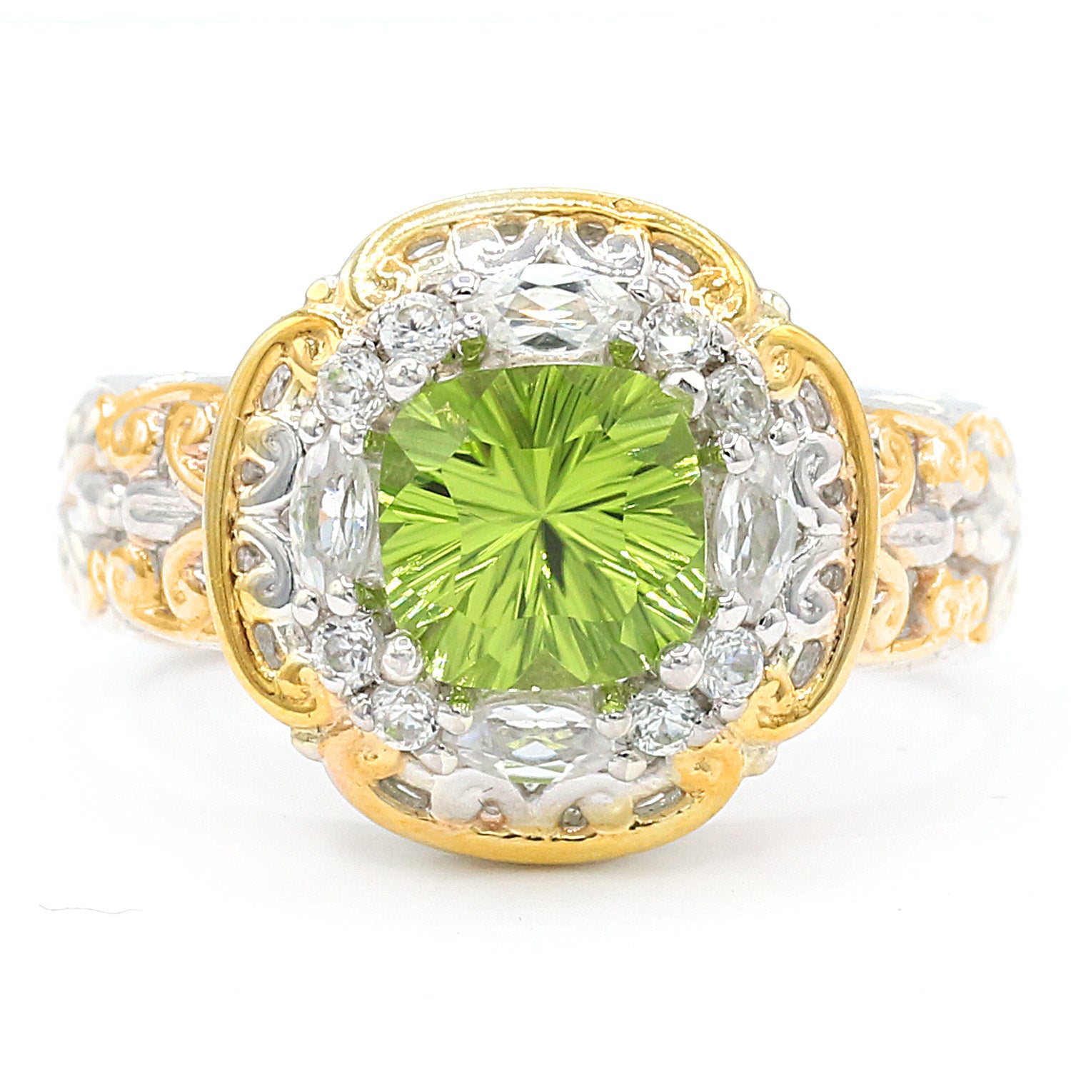 Gems en Vogue 2.15ctw Millennium Cut Peridot & White Zircon Ring