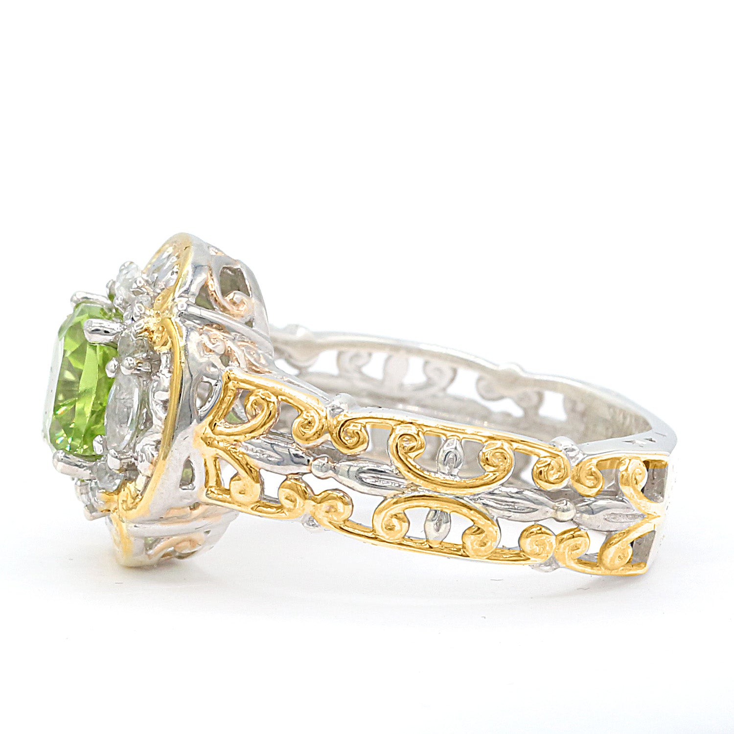 Gems en Vogue 2.15ctw Millennium Cut Peridot & White Zircon Ring