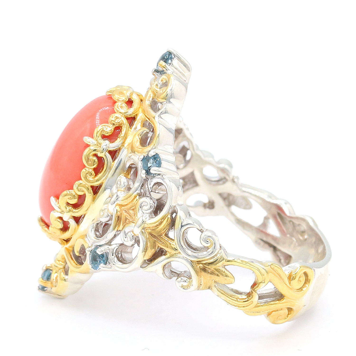 Gems en Vogue Oval Salmon Coral & London Blue Topaz Ring