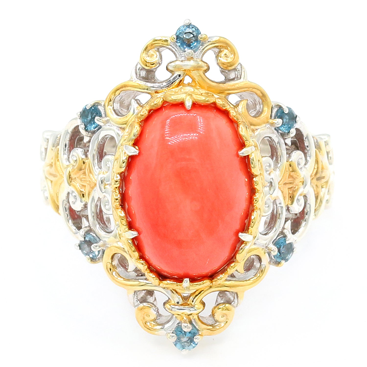 Gems en Vogue Oval Salmon Coral & London Blue Topaz Ring
