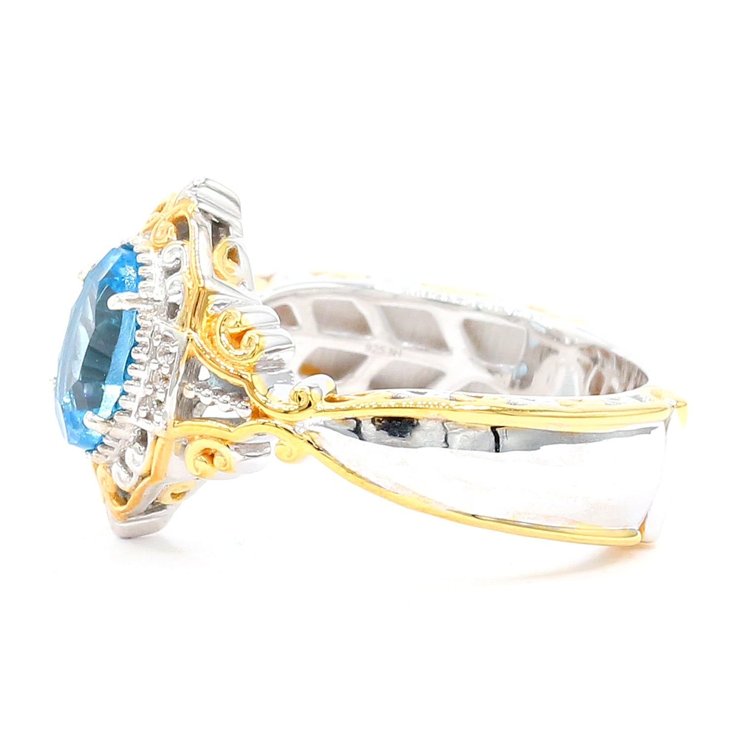 Gems en Vogue 24K Palladium Silver Millennium Cut 1.54ctw Swiss Blue Topaz & White Zircon Ring