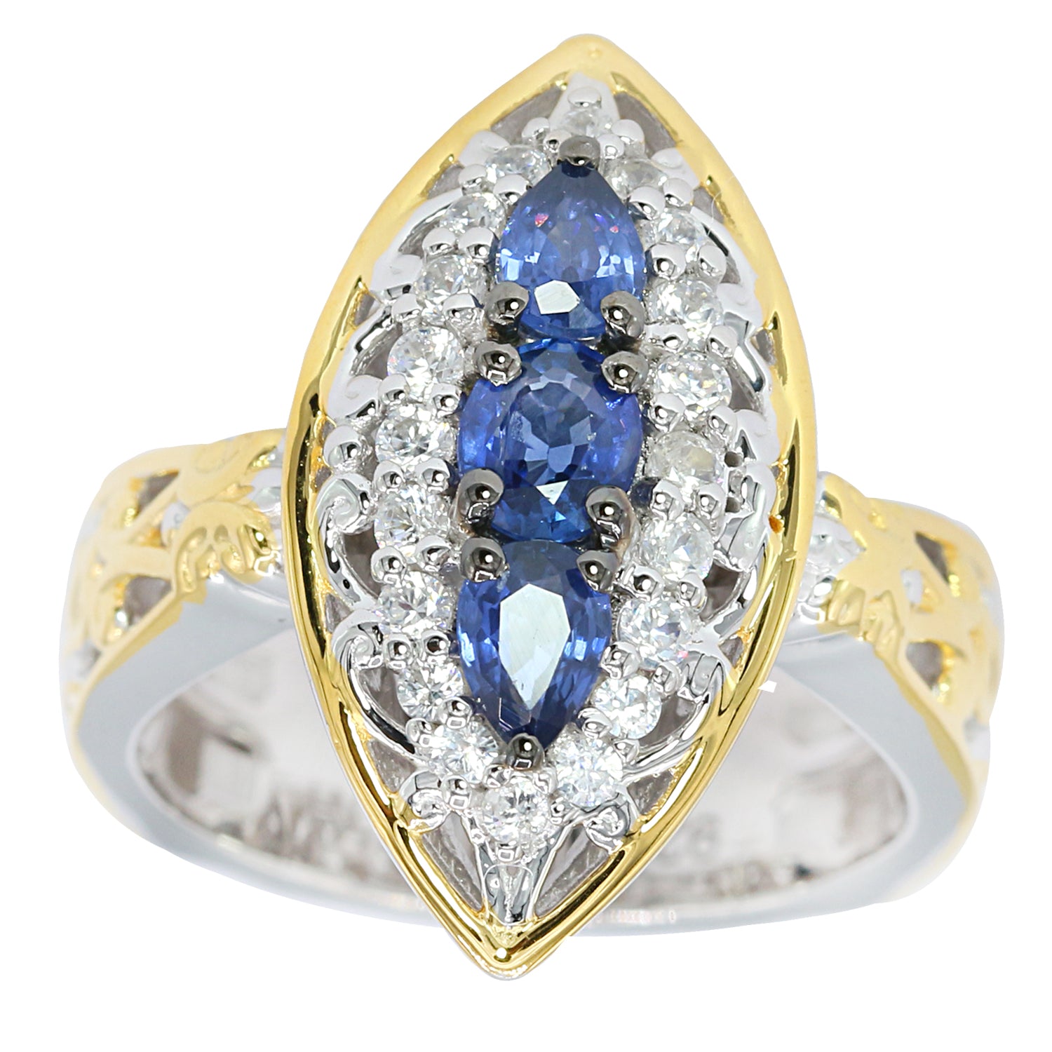 Gems en Vogue 1.90ctw Mogok Blue Sapphire & White Zircon Ring