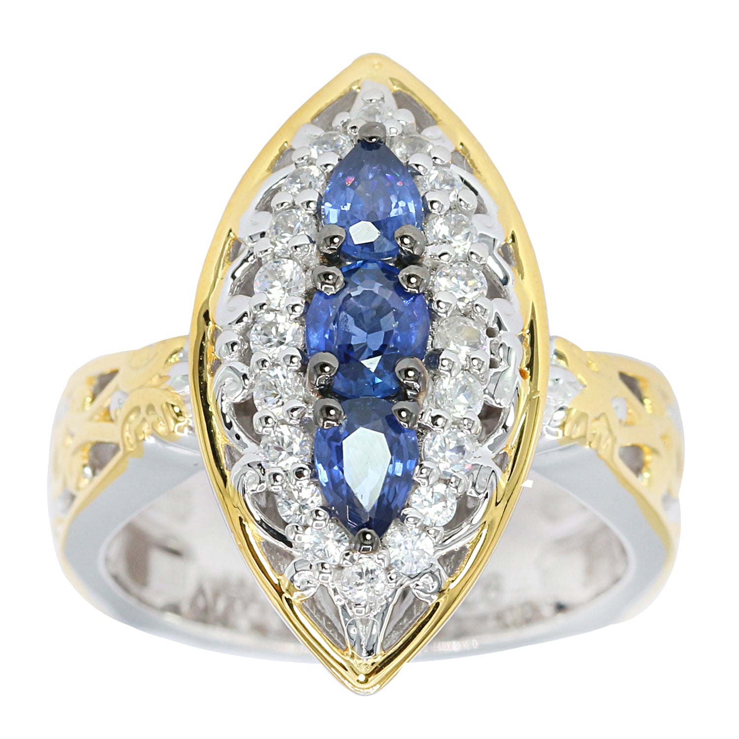 Gems en Vogue 1.90ctw Mogok Blue Sapphire & White Zircon Ring