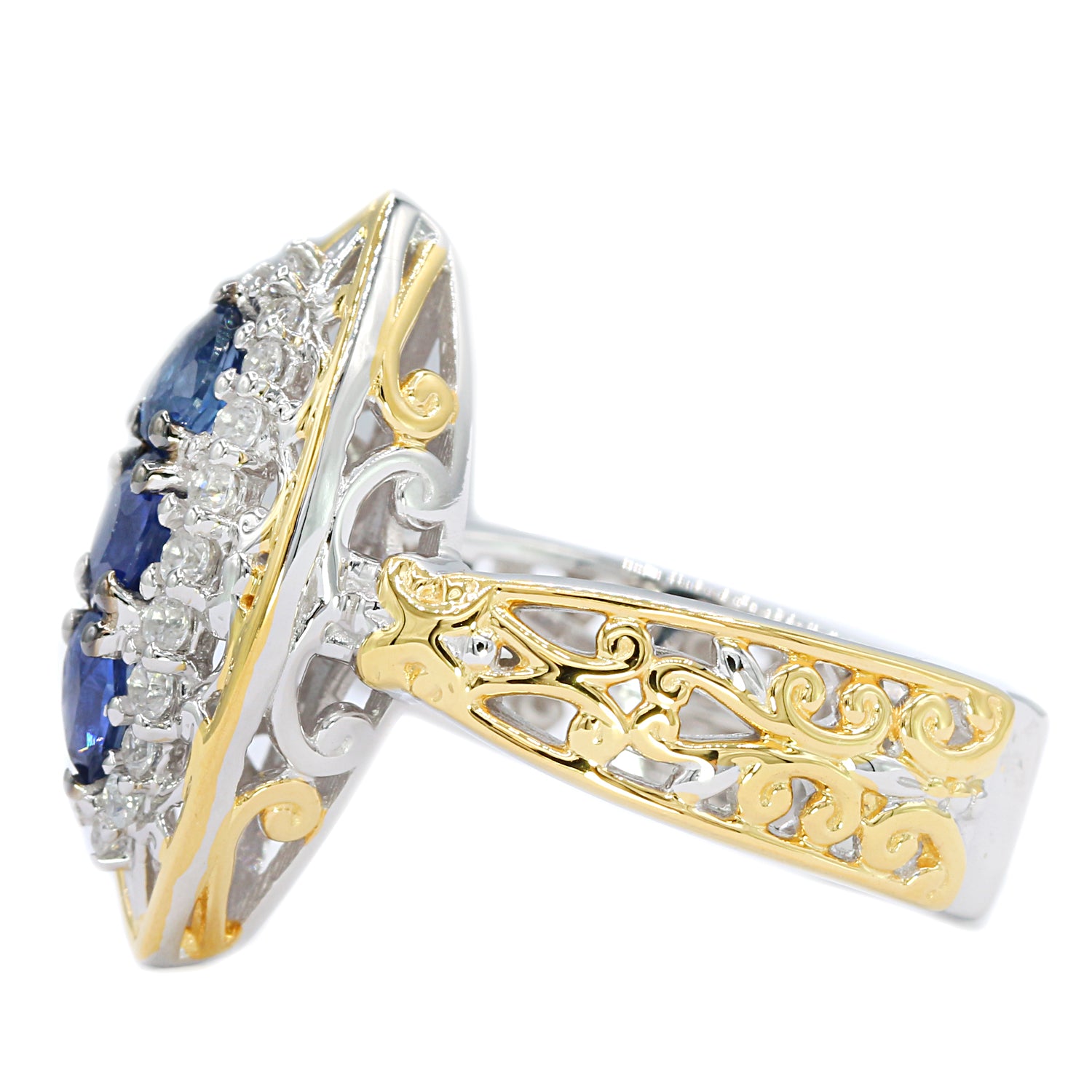 Gems en Vogue 1.90ctw Mogok Blue Sapphire & White Zircon Ring