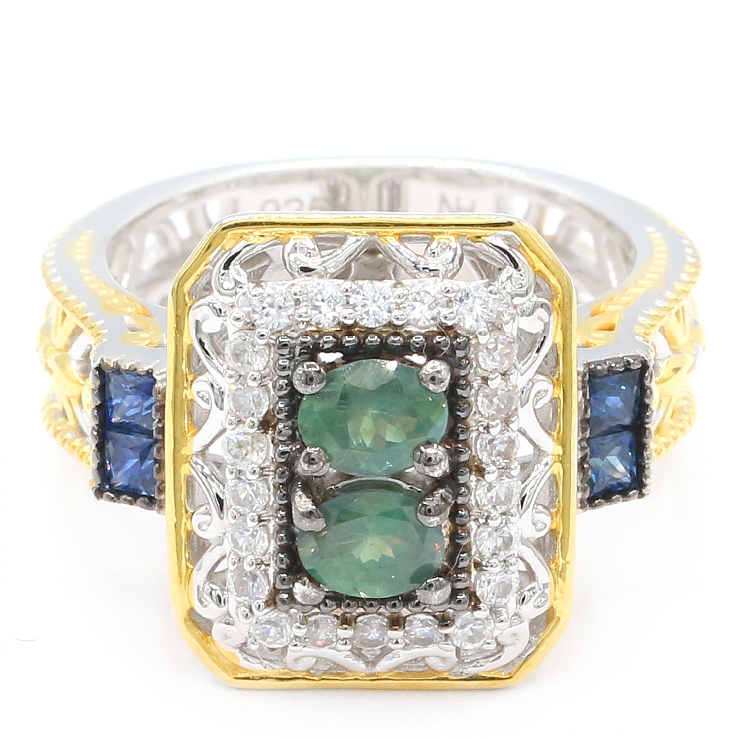 Gems en Vogue 1.68ctw Alexandrite, Mogok Blue Sapphire & White Zircon Ring