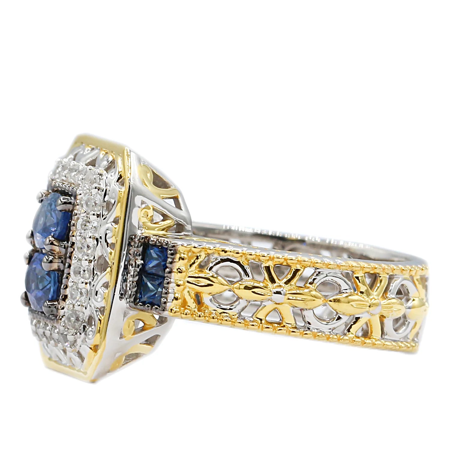 Gems en Vogue 1.94ctw Mogok Blue Sapphire & White Zircon Ring