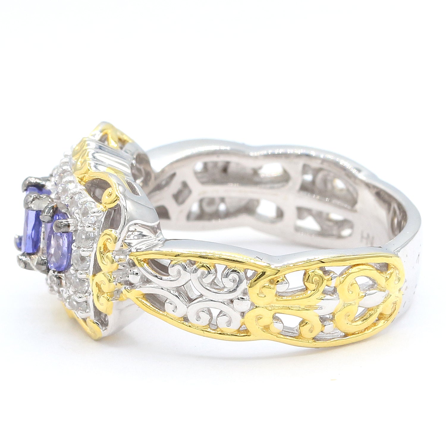 Gems en Vogue 1.47ctw Tanzanite & White Zircon Three Stone Ring