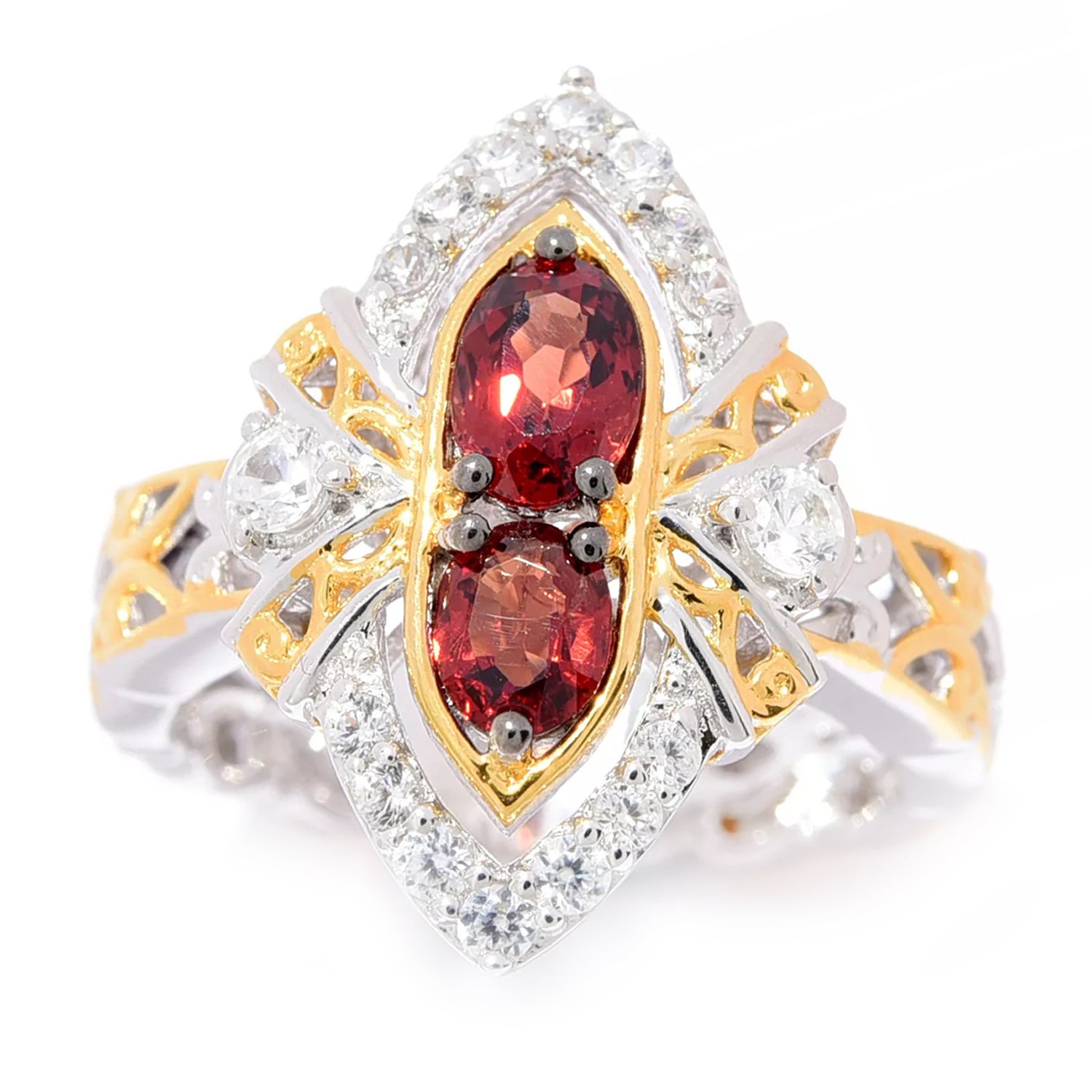 Gems en Vogue 1.77ctw Orange Spinel & White Zircon Ring