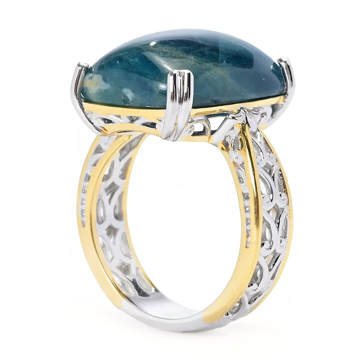 Gems en Vogue 24K Palladium Silver Cushion Shape Blue Apatite Ring