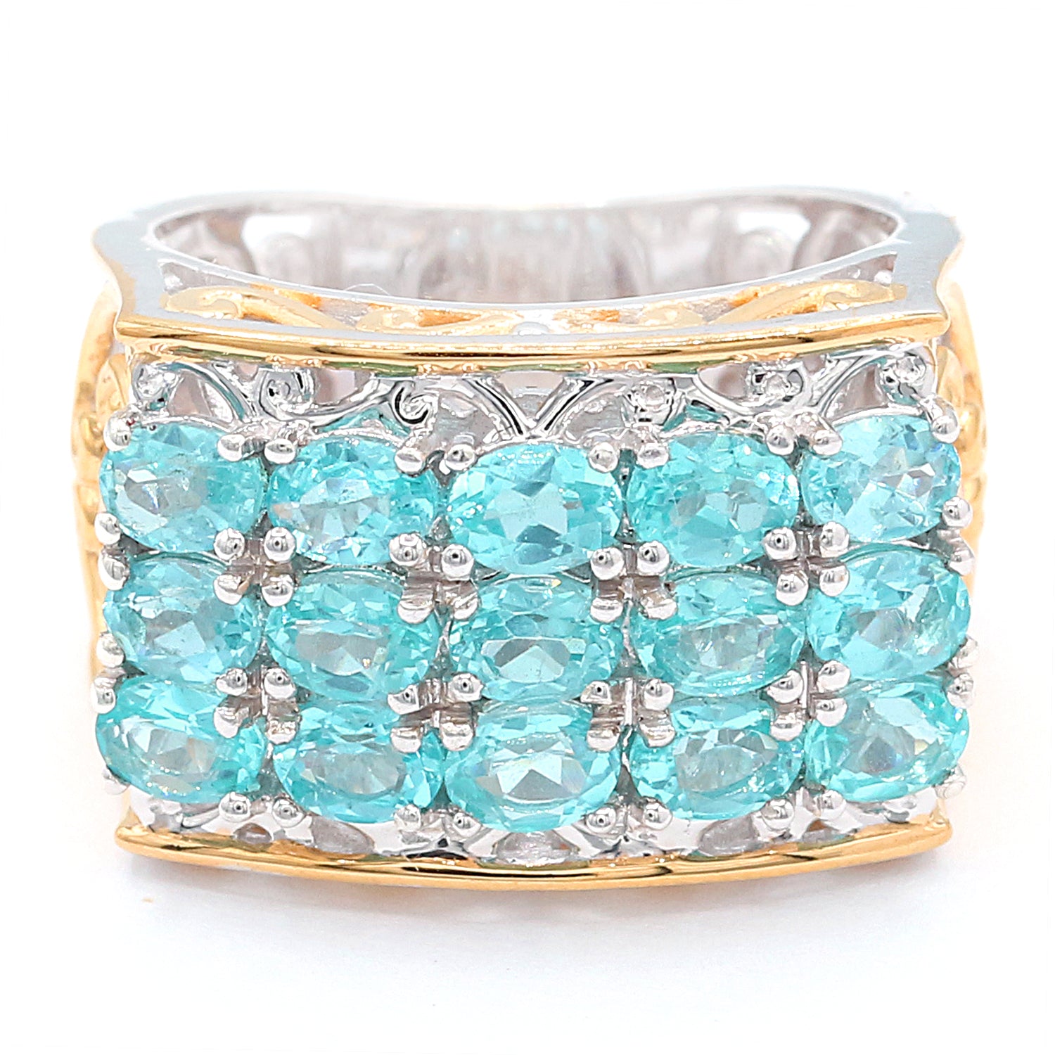 Gems en Vogue 24K Palladium Silver 2.58ctw Paraiba Apatite Three Row Band Ring