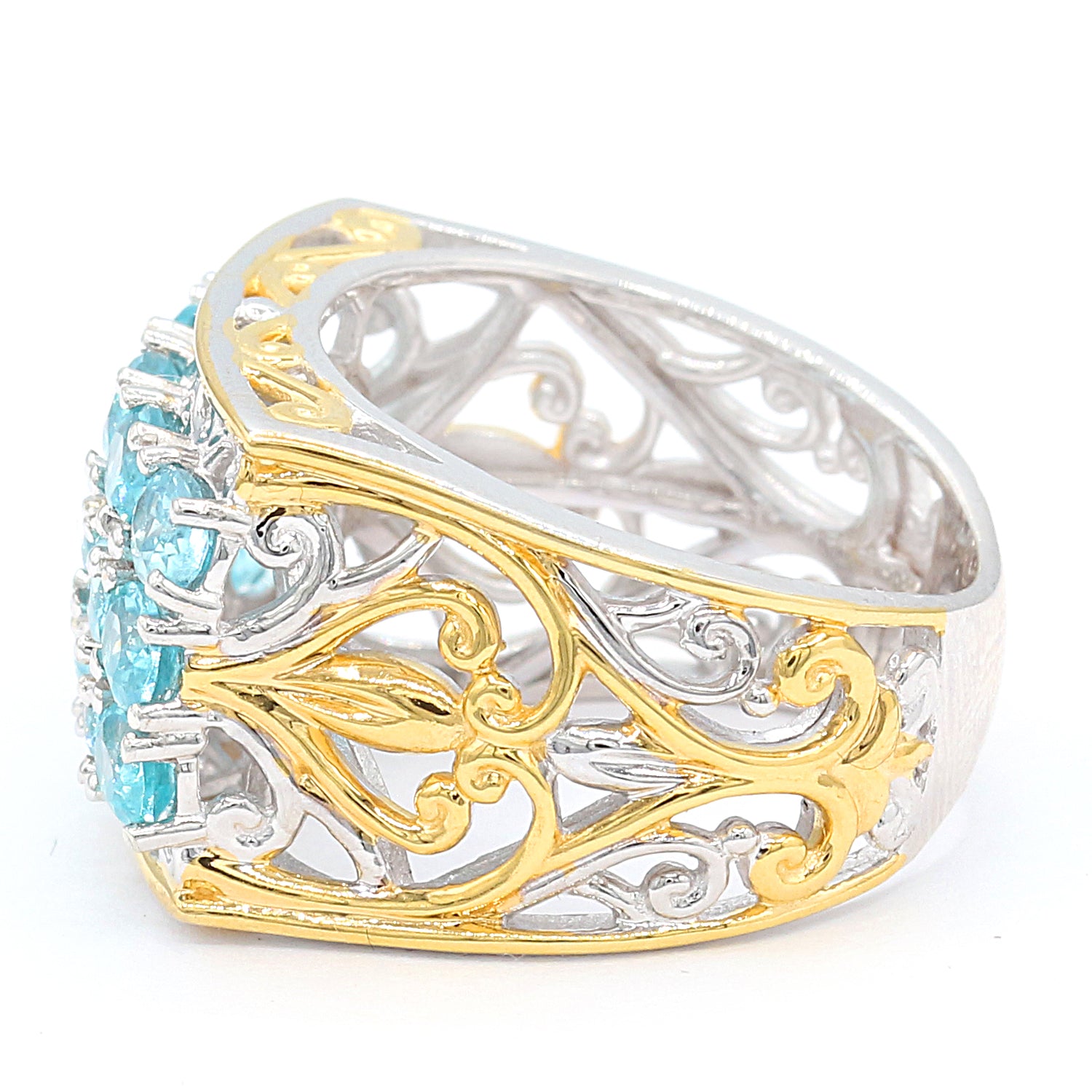 Gems en Vogue 24K Palladium Silver 2.58ctw Paraiba Apatite Three Row Band Ring