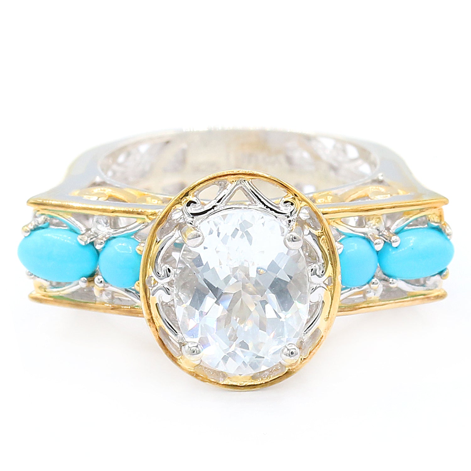 Gems en Vogue 3.60ctw White Topaz & Sleeping Beauty Turquoise Ring